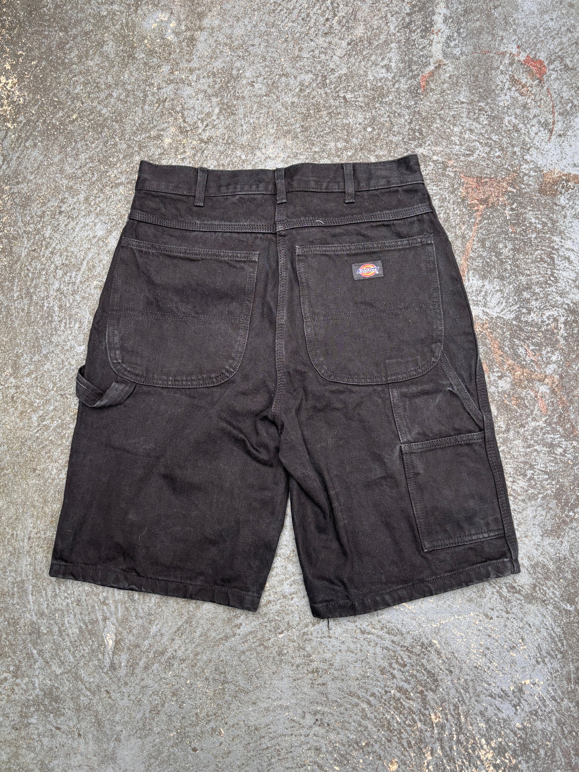 Dickies Carpenter Denim Shorts Size 30 Black Jeans Wide Leg Pocket Logo