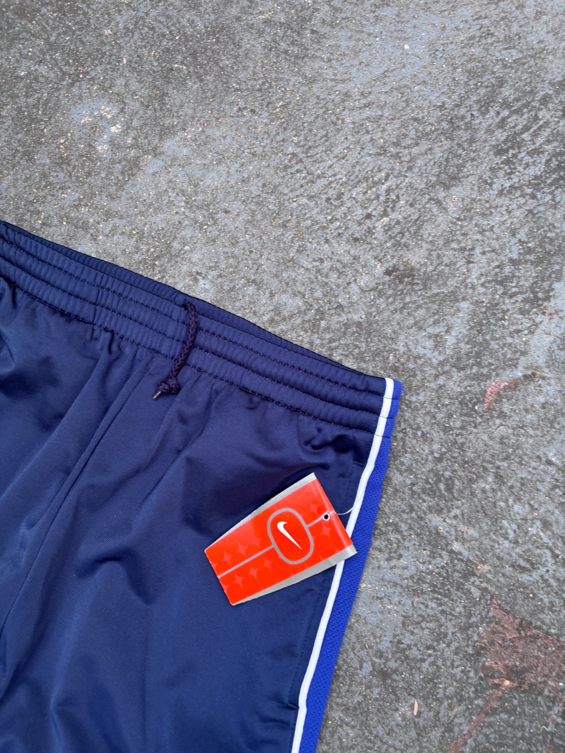 Vintage Y2K Nike Track Pants Unisex Size S Navy Blue Detail Satin Finish NWT Deadstock
