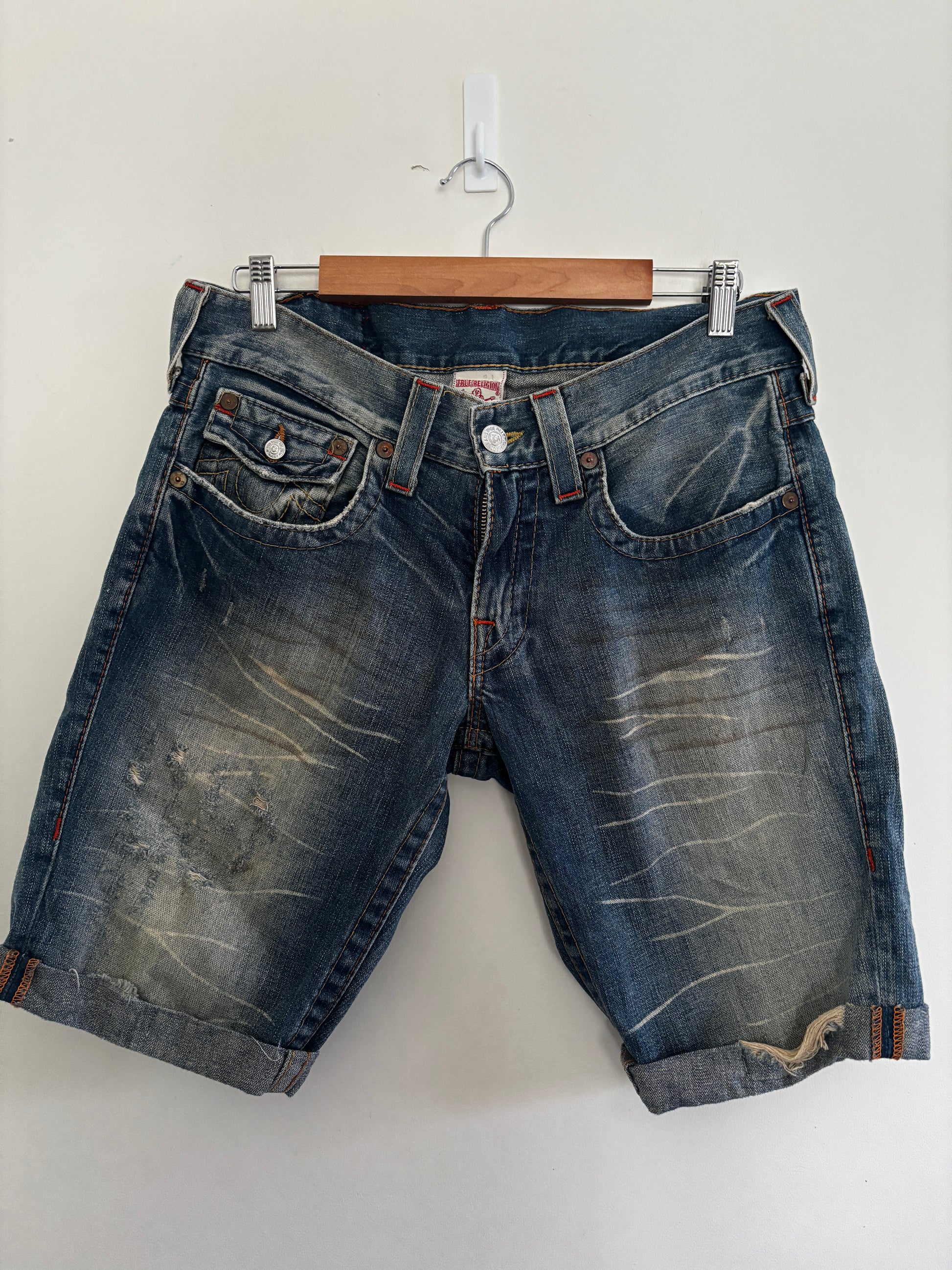 Y2K True Religion Billy Denim Shorts Jorts Size 36