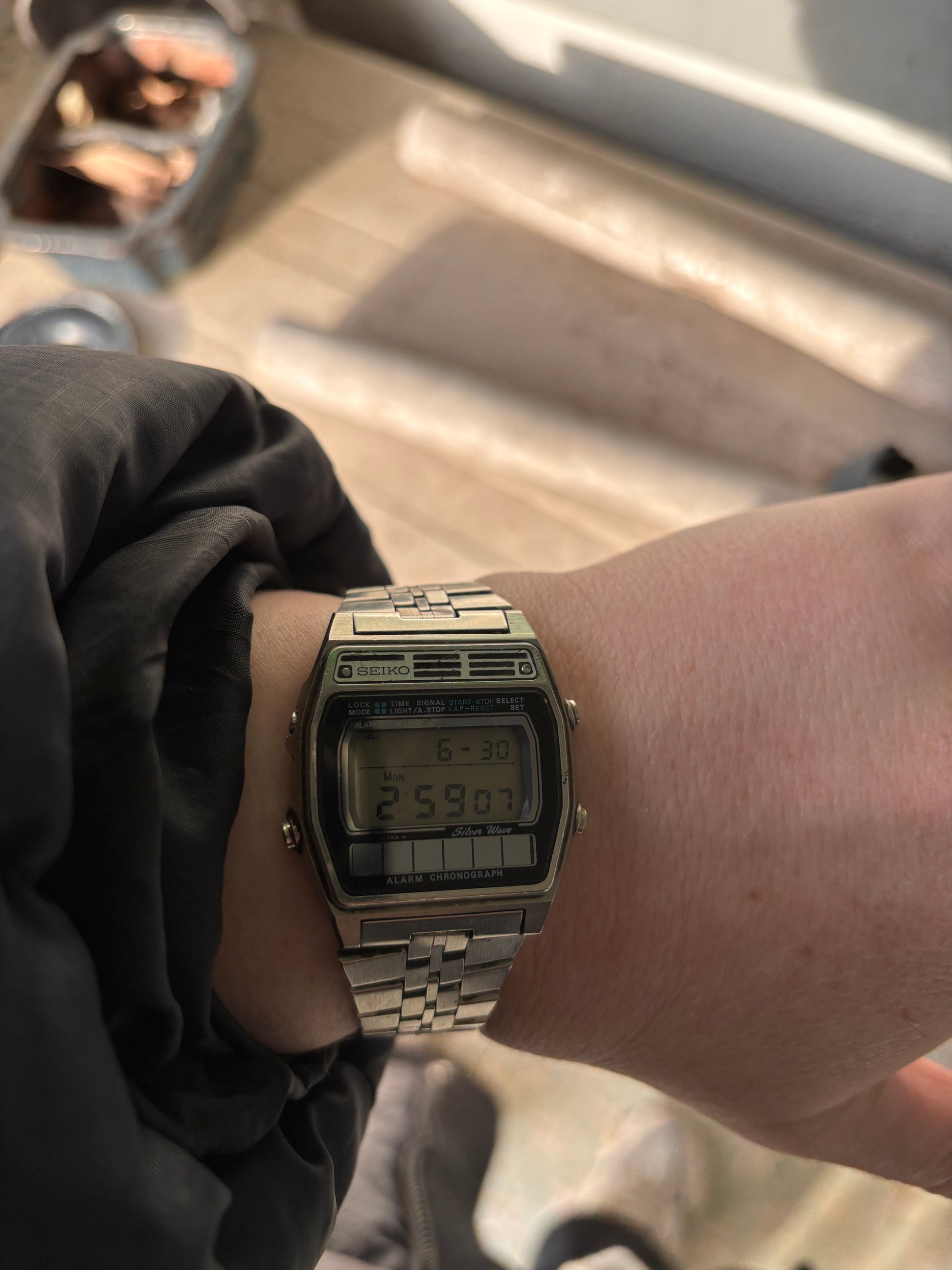 1980's Seiko Silver Wave Chronograph Alarm Watch New Battery A-258-5000