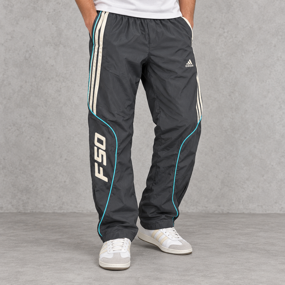 Vintage Adidas F50 Track Pants Men's Small Grey Blue Football Cuffed Joggers