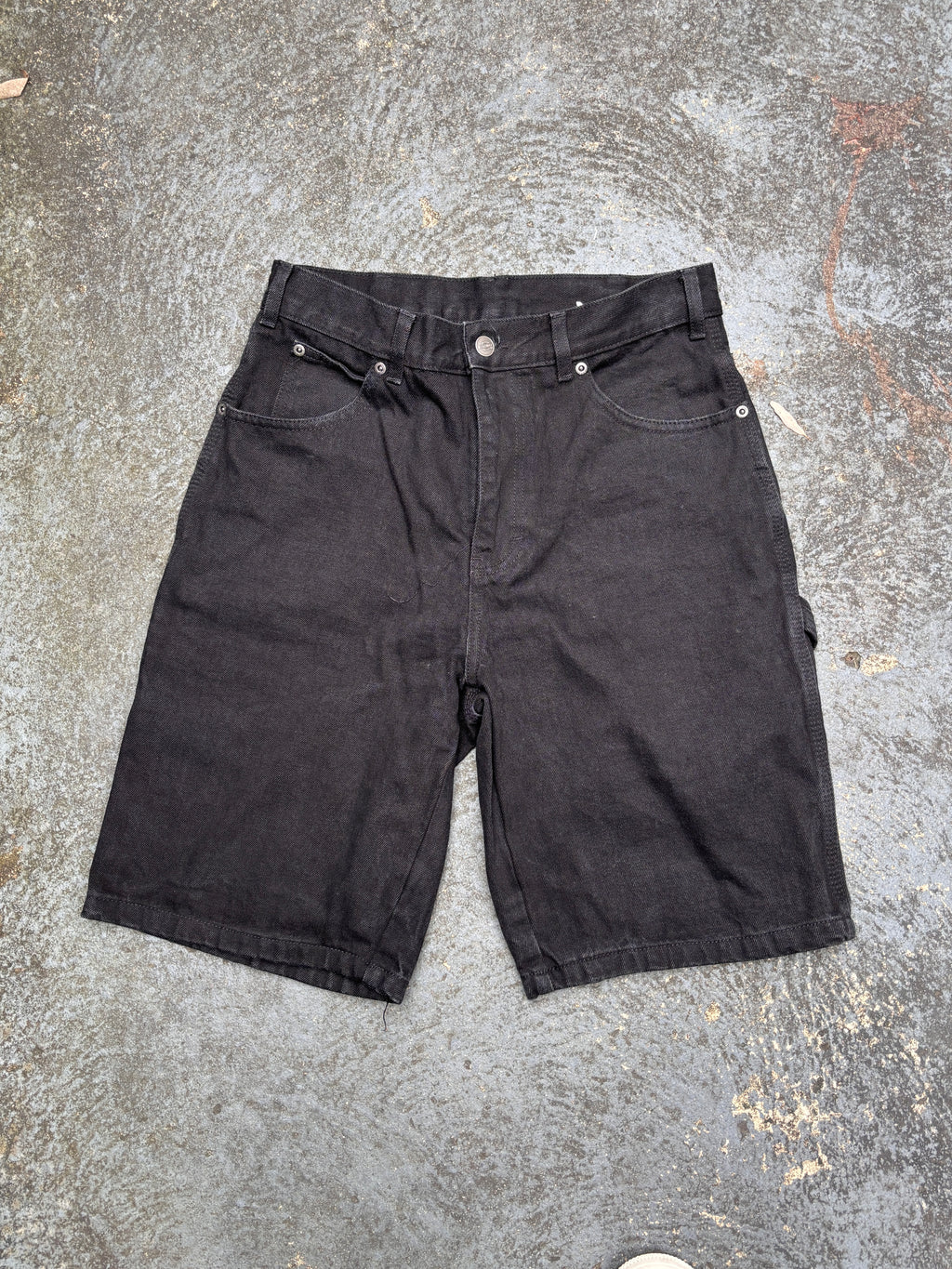 Dickies Carpenter Denim Shorts Size 30 Black Jeans Wide Leg Pocket Logo