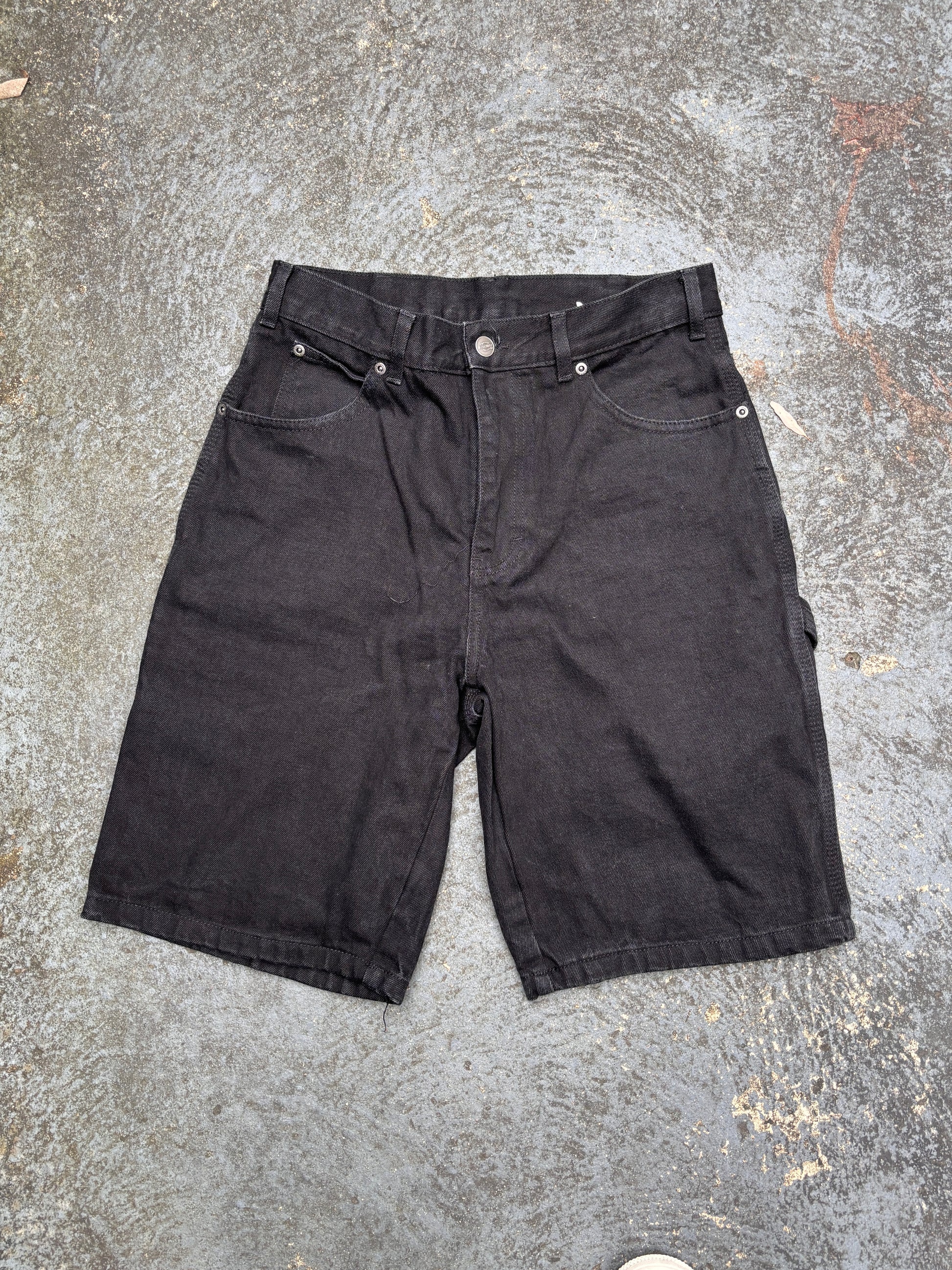 Dickies Carpenter Denim Shorts Size 30 Black Jeans Wide Leg Pocket Logo