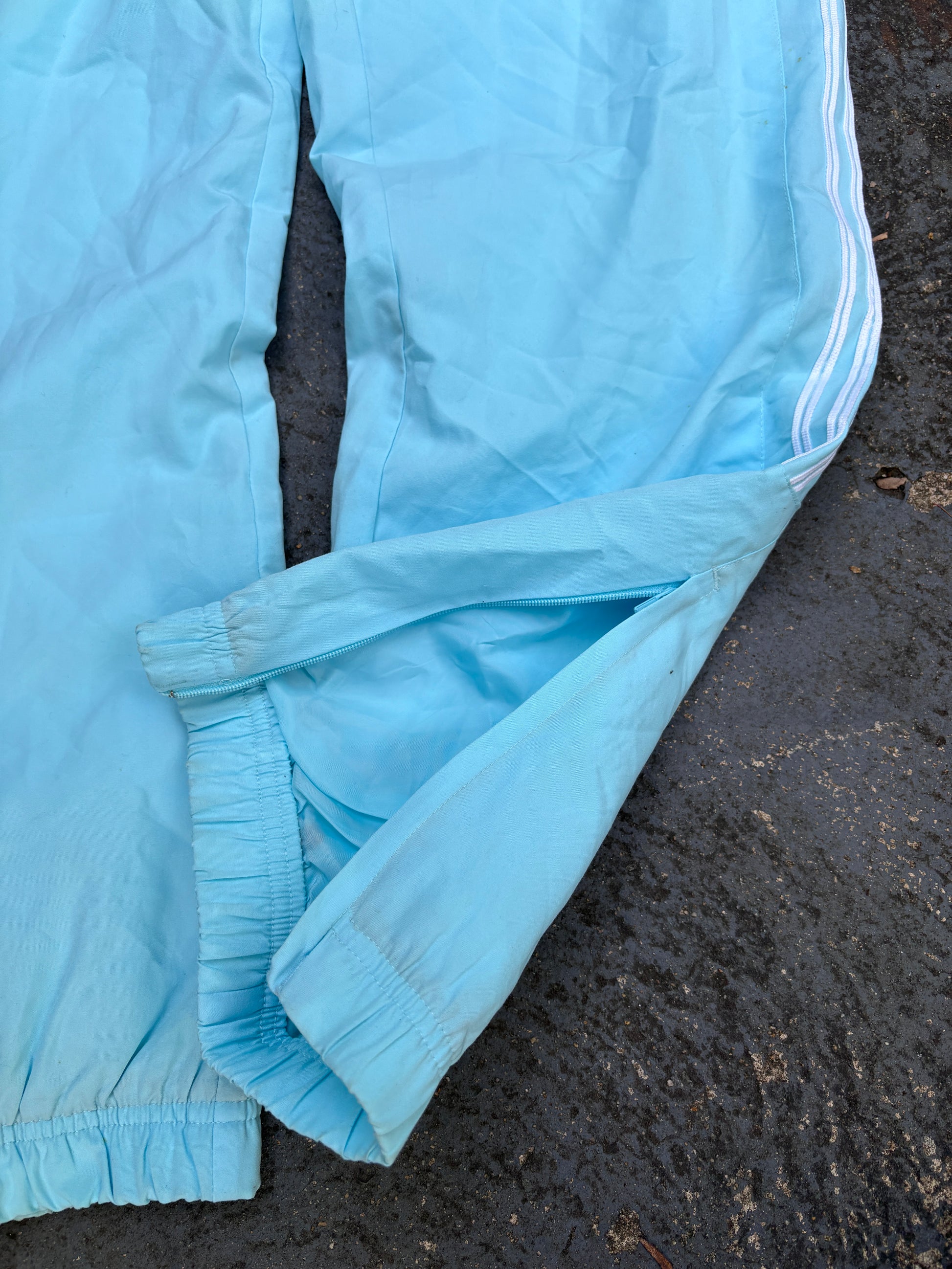 Vintage Y2K Adidas Track Pants Size S Blue White 3 Stripe Logo Windbreakers
