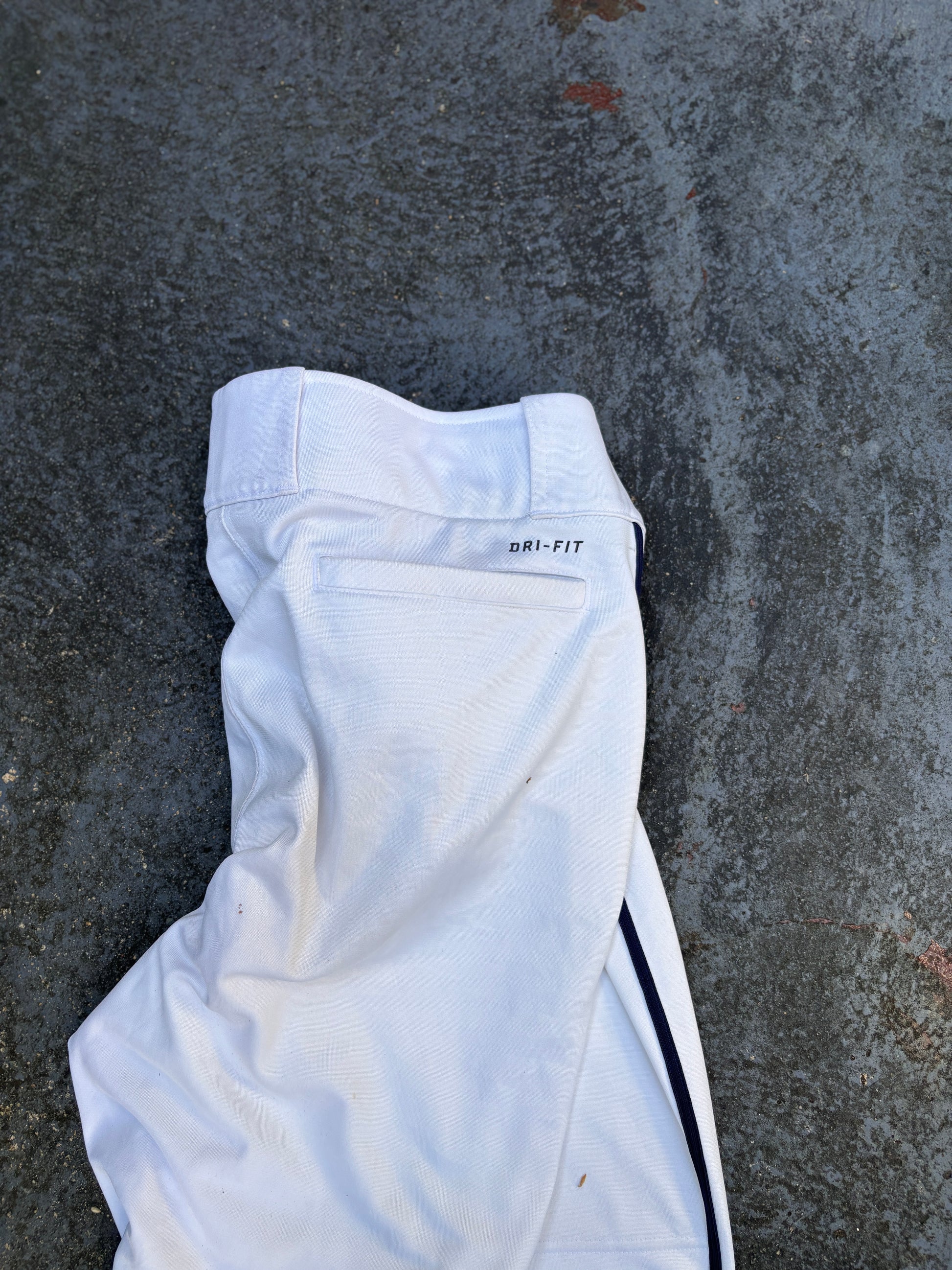 Nike Baseball Pants Size L White Navy Detail Wide Leg Double Knee
