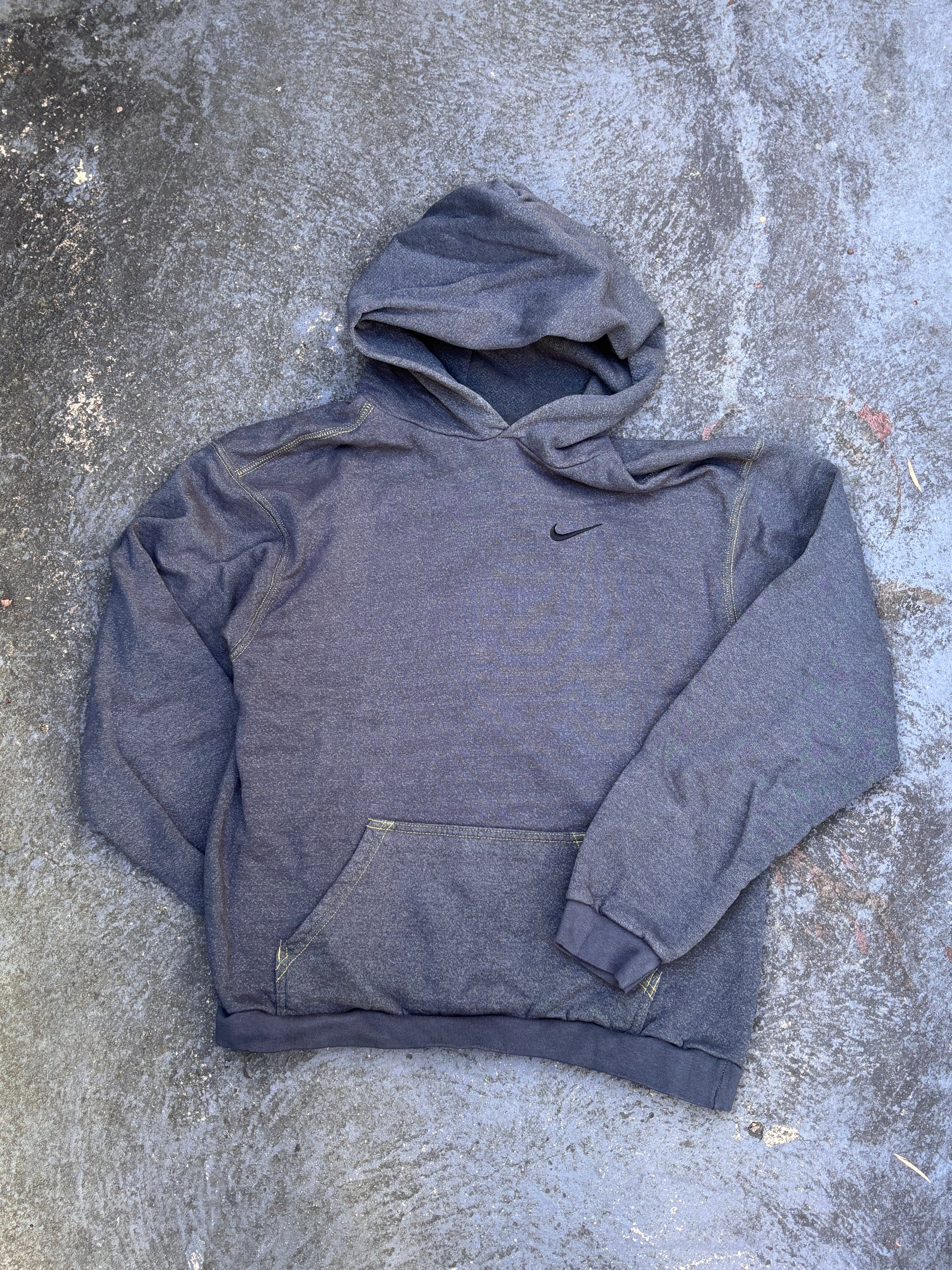 Vintage 90s Nike Hoodie Size M Grey Stitching Detail Faded Kangaroo Pouch USA Made