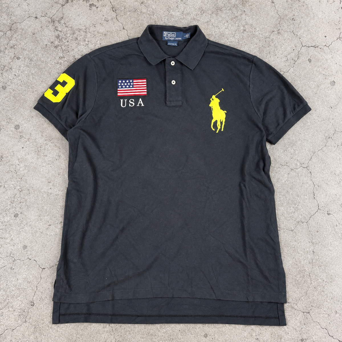 Vintage 90's Polo Ralph Lauren Polo Men's L Black Team USA Fluro Large Pony
