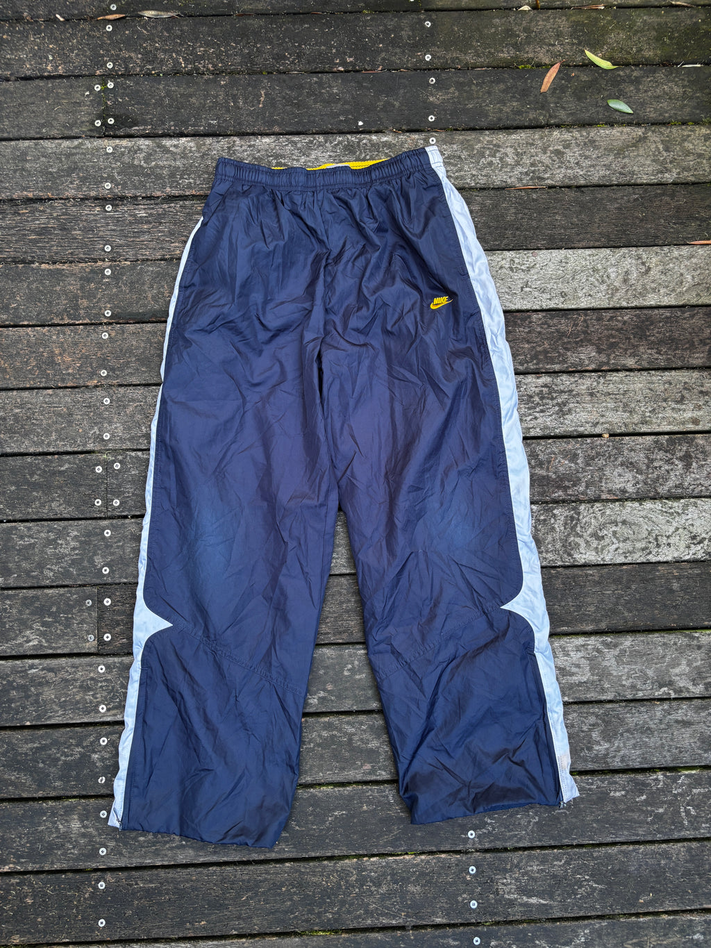 Y2K Nylon Nike Track Pants Navy Yellow Windbreakers