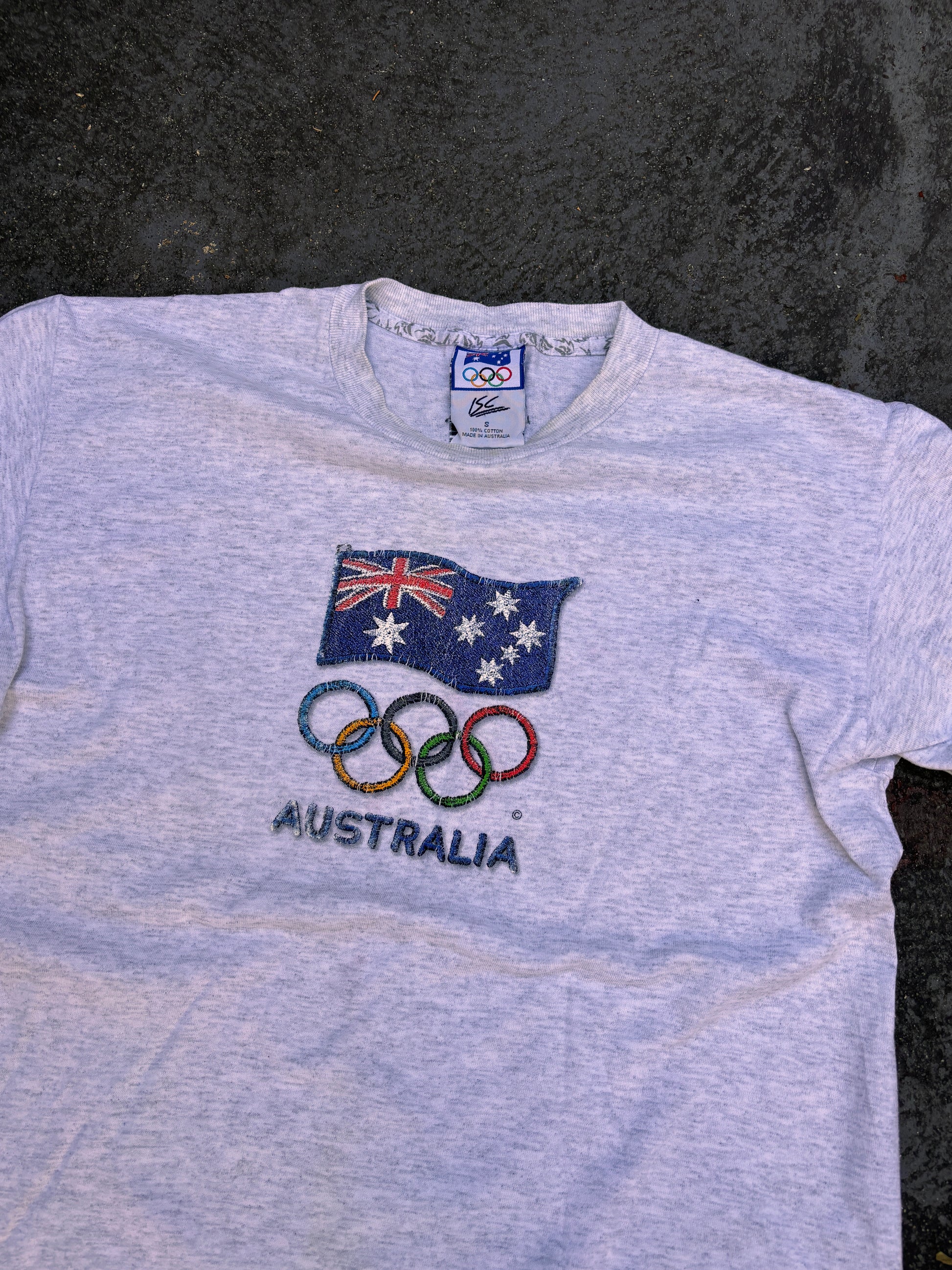 Vintage Y2K Bonds ISC Sydney Olympic T-shirt Sz S Grey Big Logo Australian Made