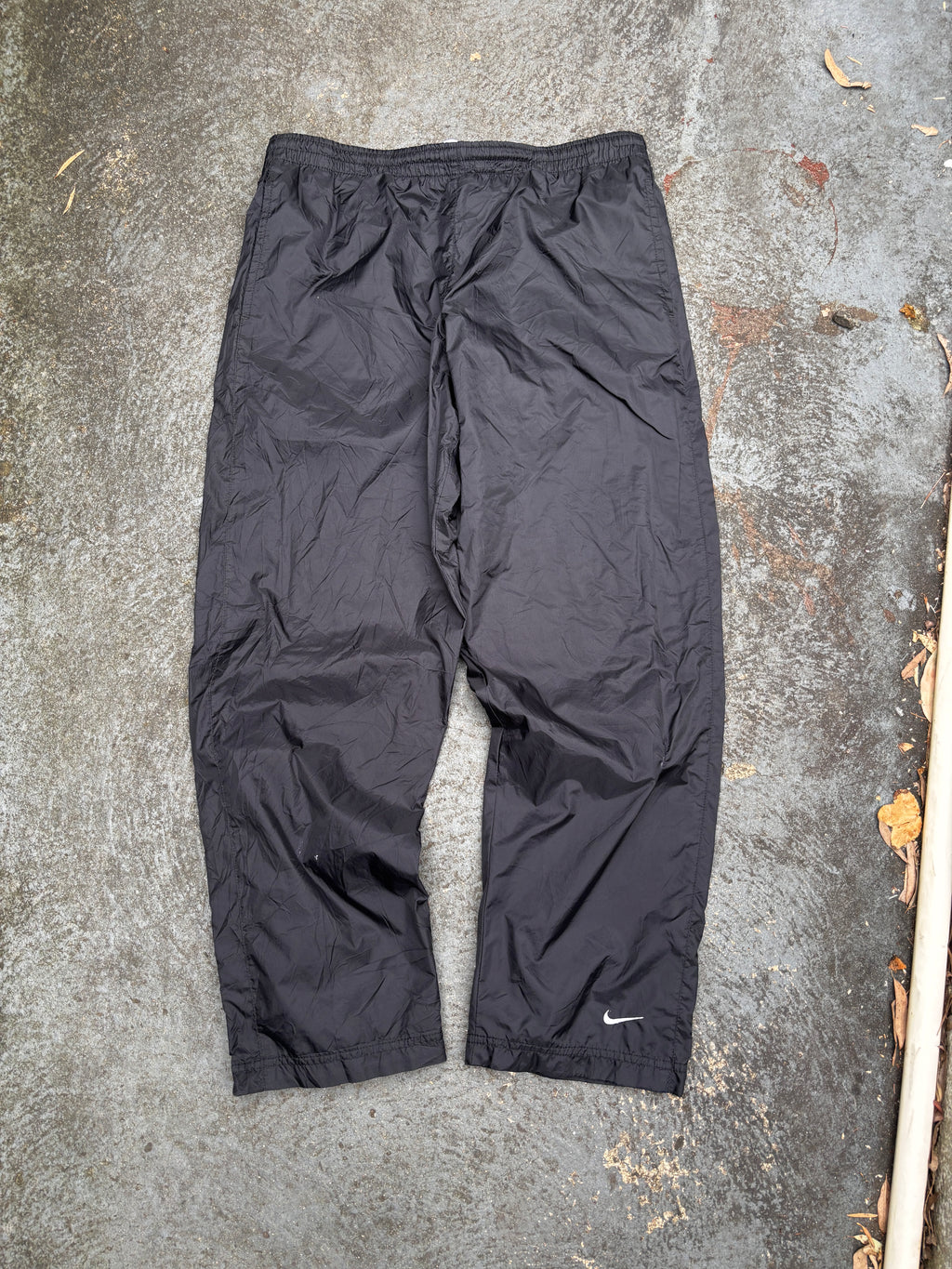 Vintage Y2K Nike Track Pants Size L Black White Ankle Swoosh Nylon Windbreakers