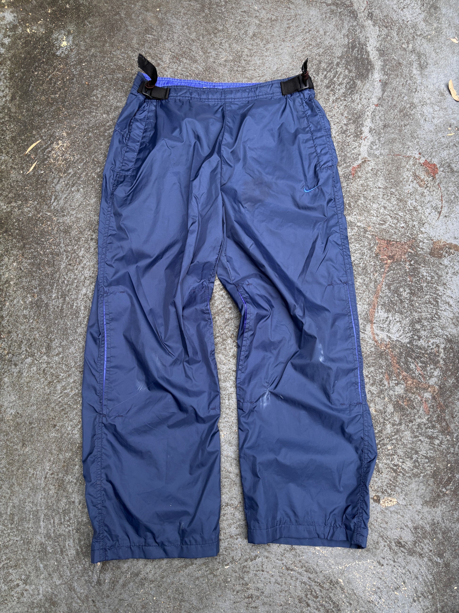 Vintage Y2K Nike Track Pants L Navy White Swoosh Spell Out Classic Windbreakers