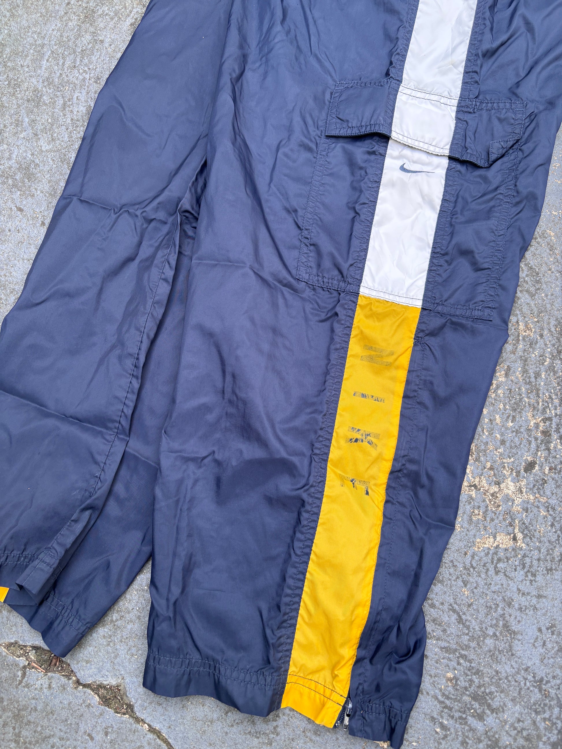 Vintage 90s Nike Cargo Track Pants XL Navy Spell Out Hex Logo Nylon Windbreaker