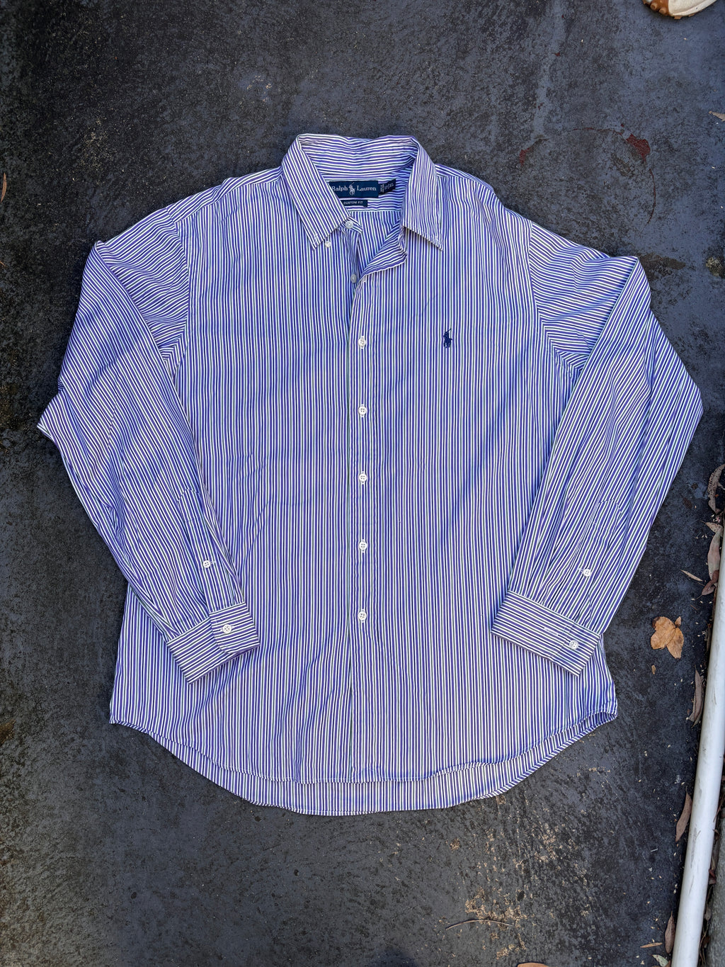Vintage 90s Ralph Lauren Shirt Men’s XL Purple Green Down Stripe Cotton Navy Pony