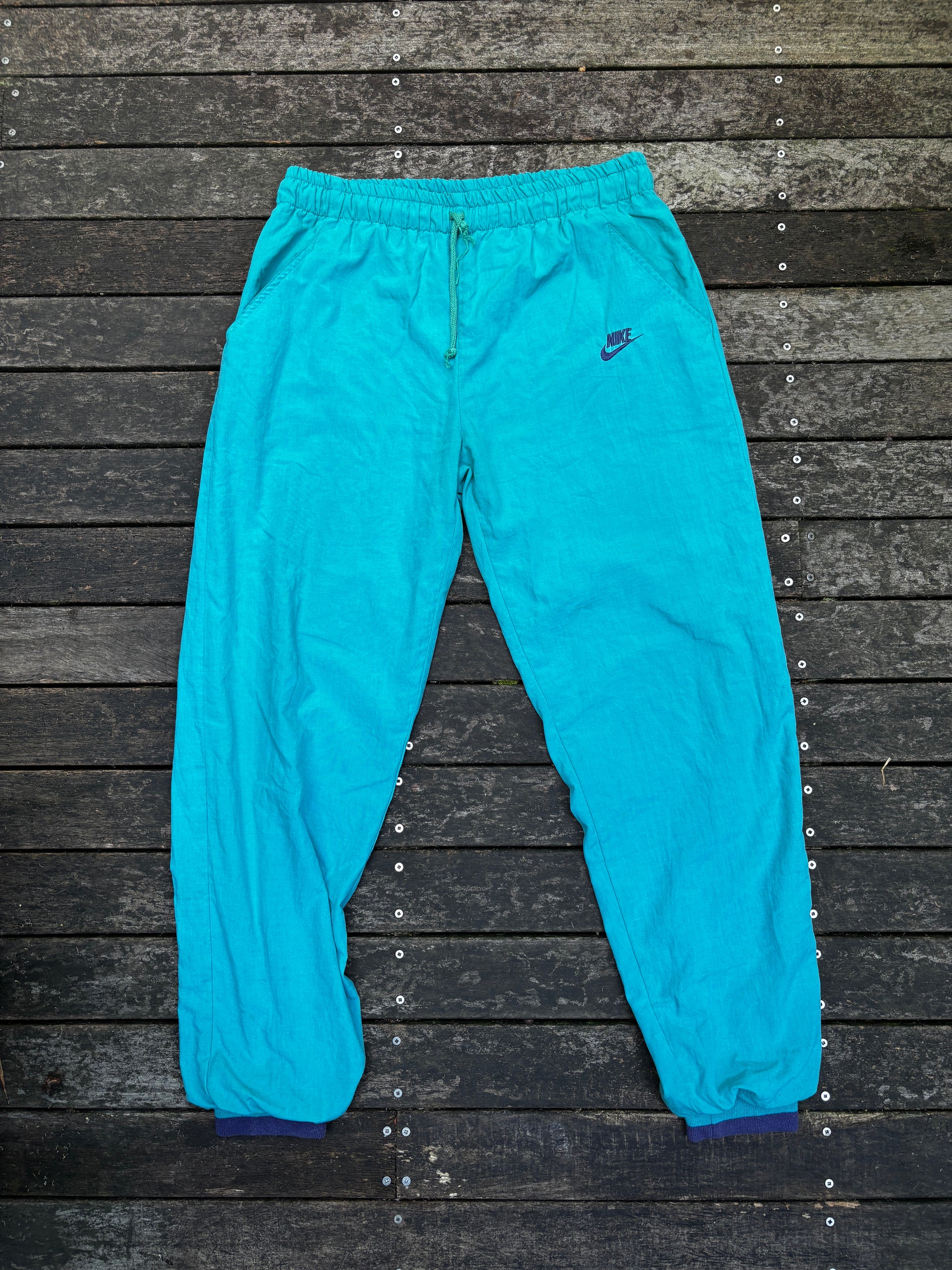Vintage 90s Nike Track Pants Size XL Teal Cuffed Ankle