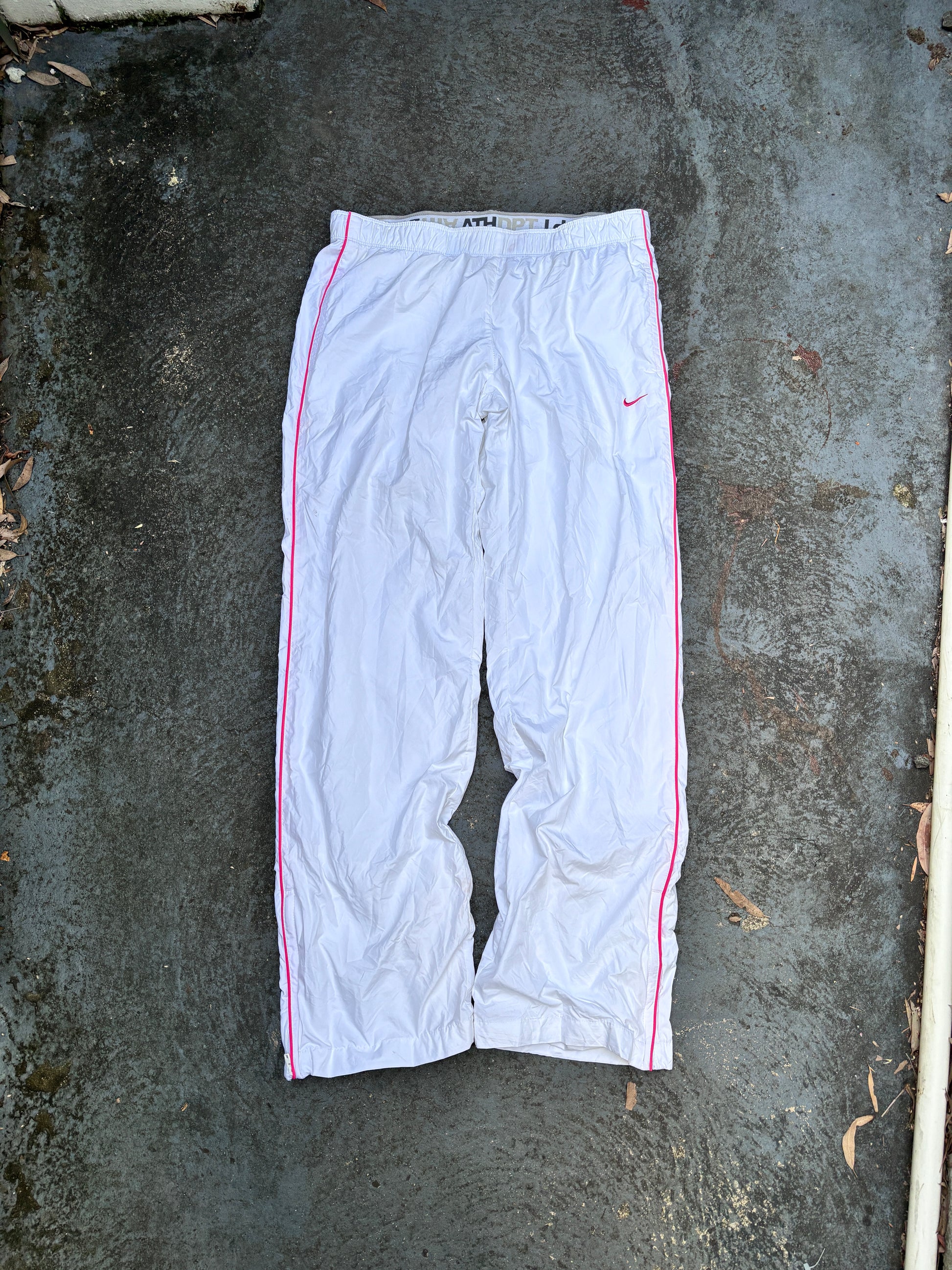 Vintage Y2K Nike Track Pants Size S White Pink Swoosh Straight Leg Ankle Zip