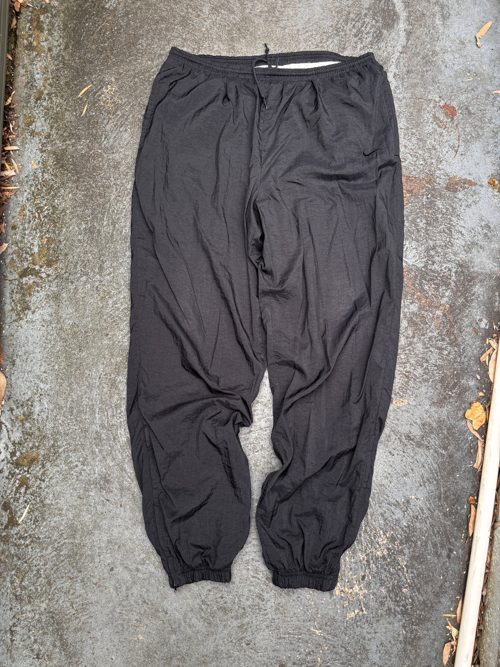 Vintage 90s Nike Track Pants Size M Double Black Swoosh Classic Nylon Windbreakers