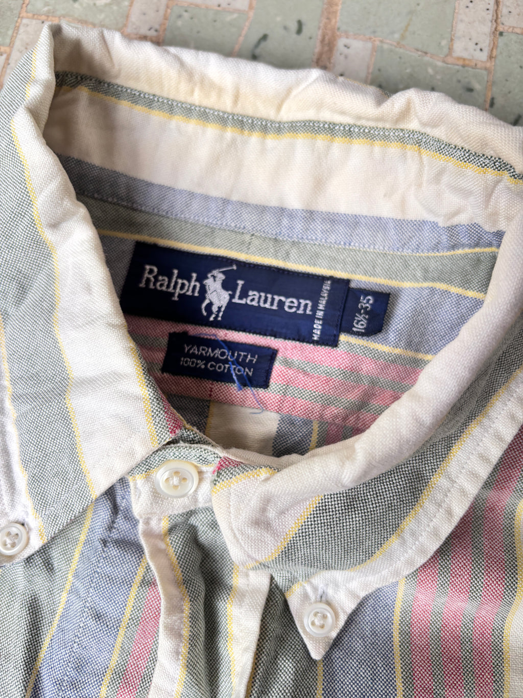 90s Ralph Lauren Button-Up Shirt Colour Block Down Stripe XL/XXL Yarmouth Cotton