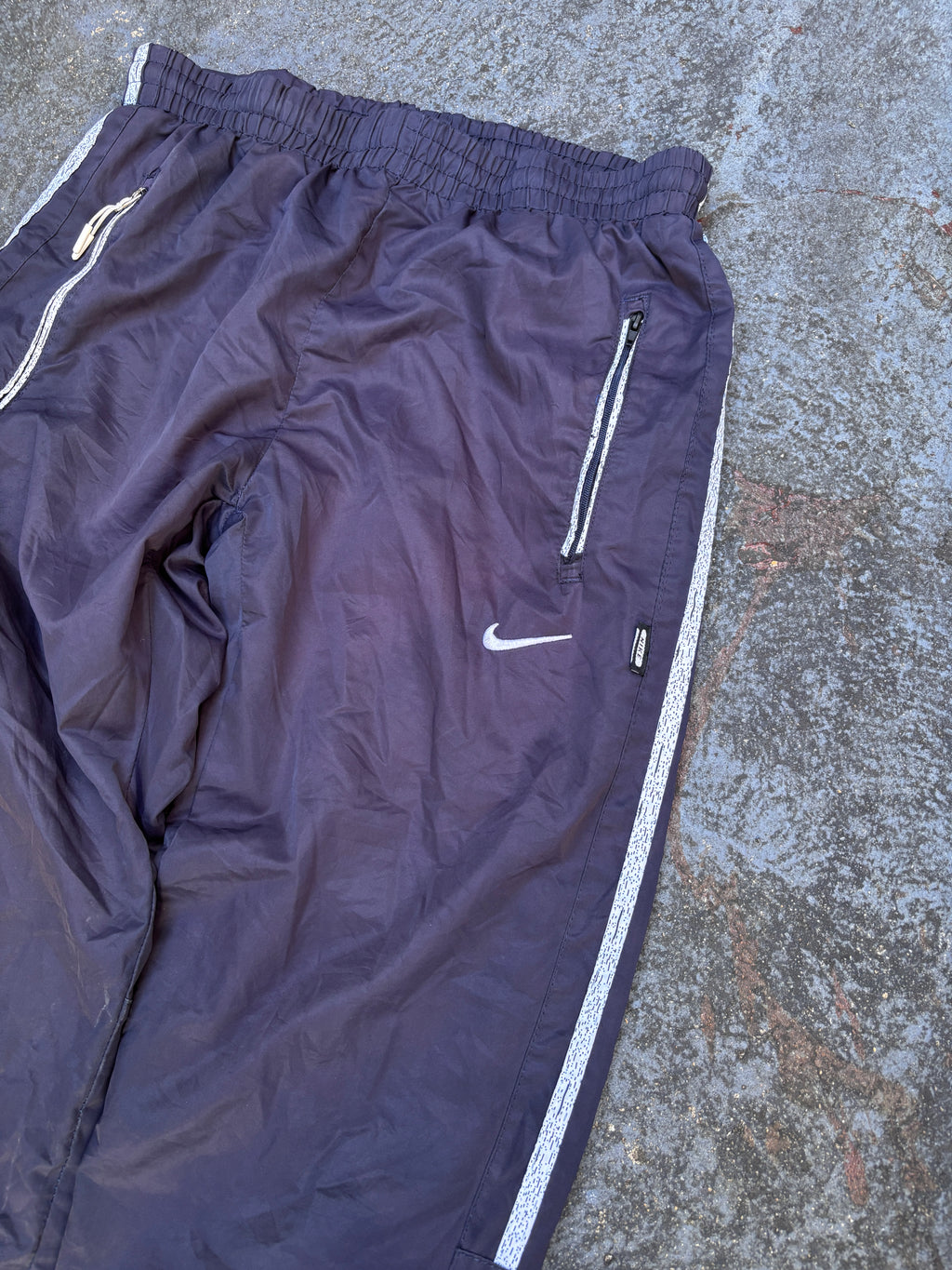 Y2K Nike Track Pants Size S Black White Side Detail Swoosh Tapered Zip Leg