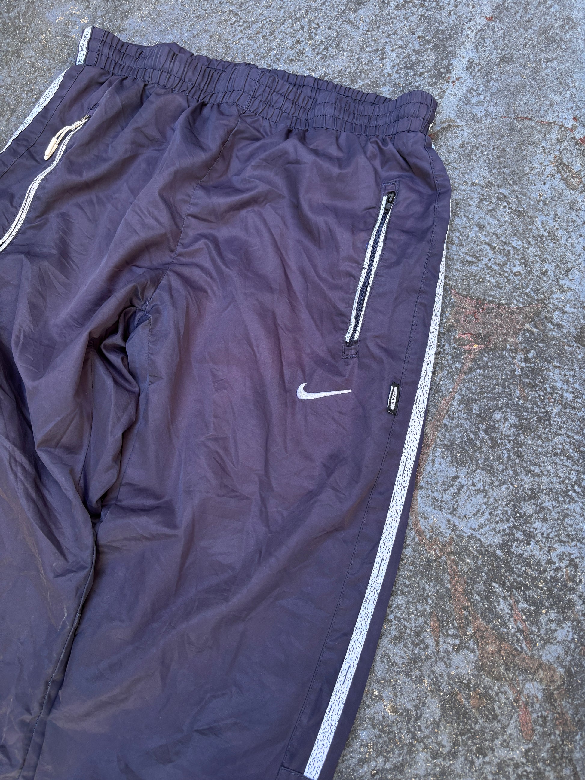 Y2K Nike Track Pants Size S Black White Side Detail Swoosh Tapered Zip Leg