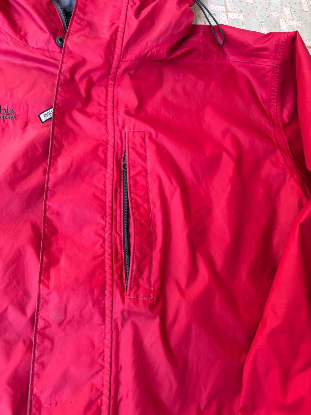 Columbia Overcoat Jacket Size L Red Nylon Windbreaker