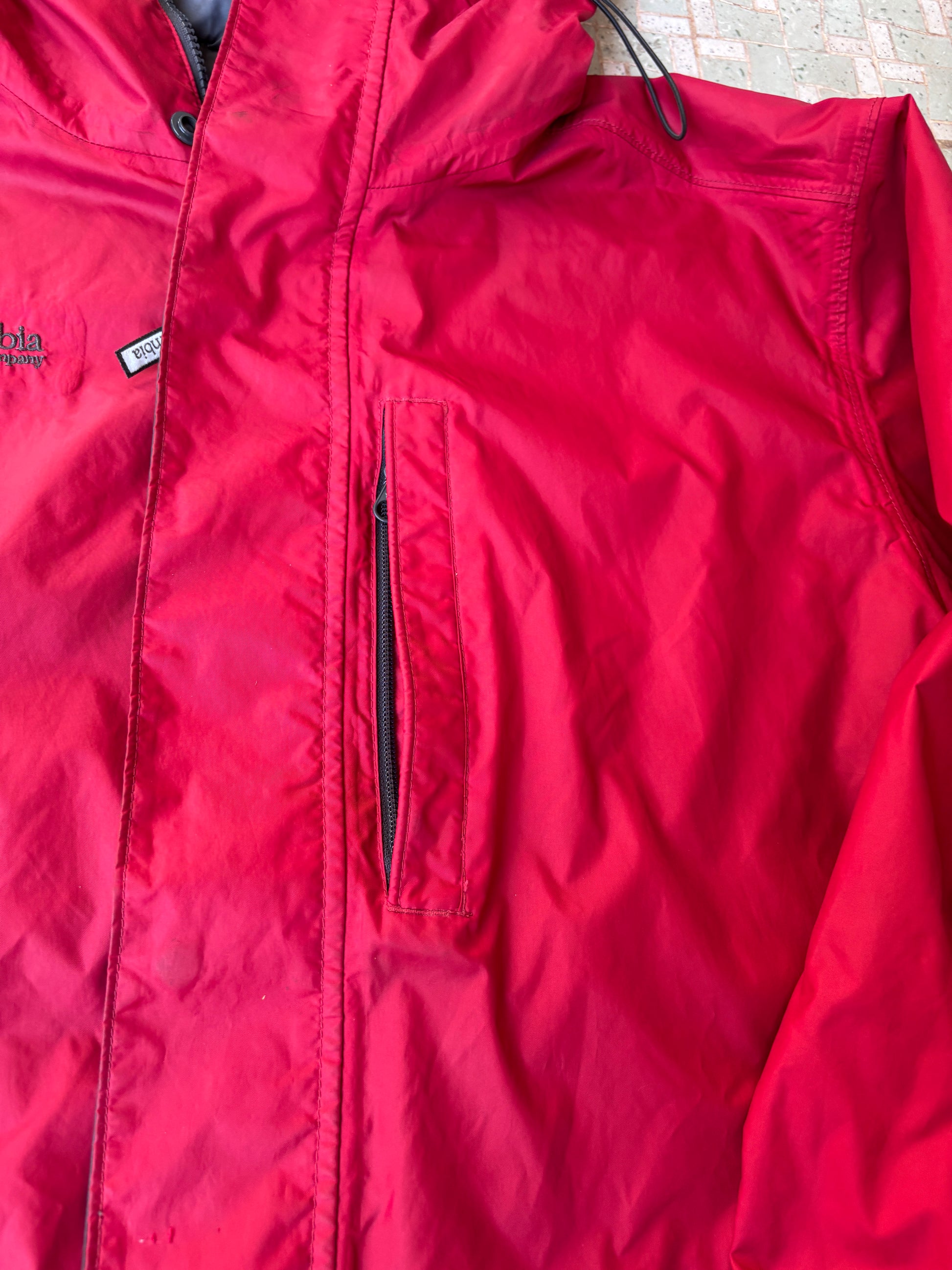Columbia Overcoat Jacket Size L Red Nylon Windbreaker