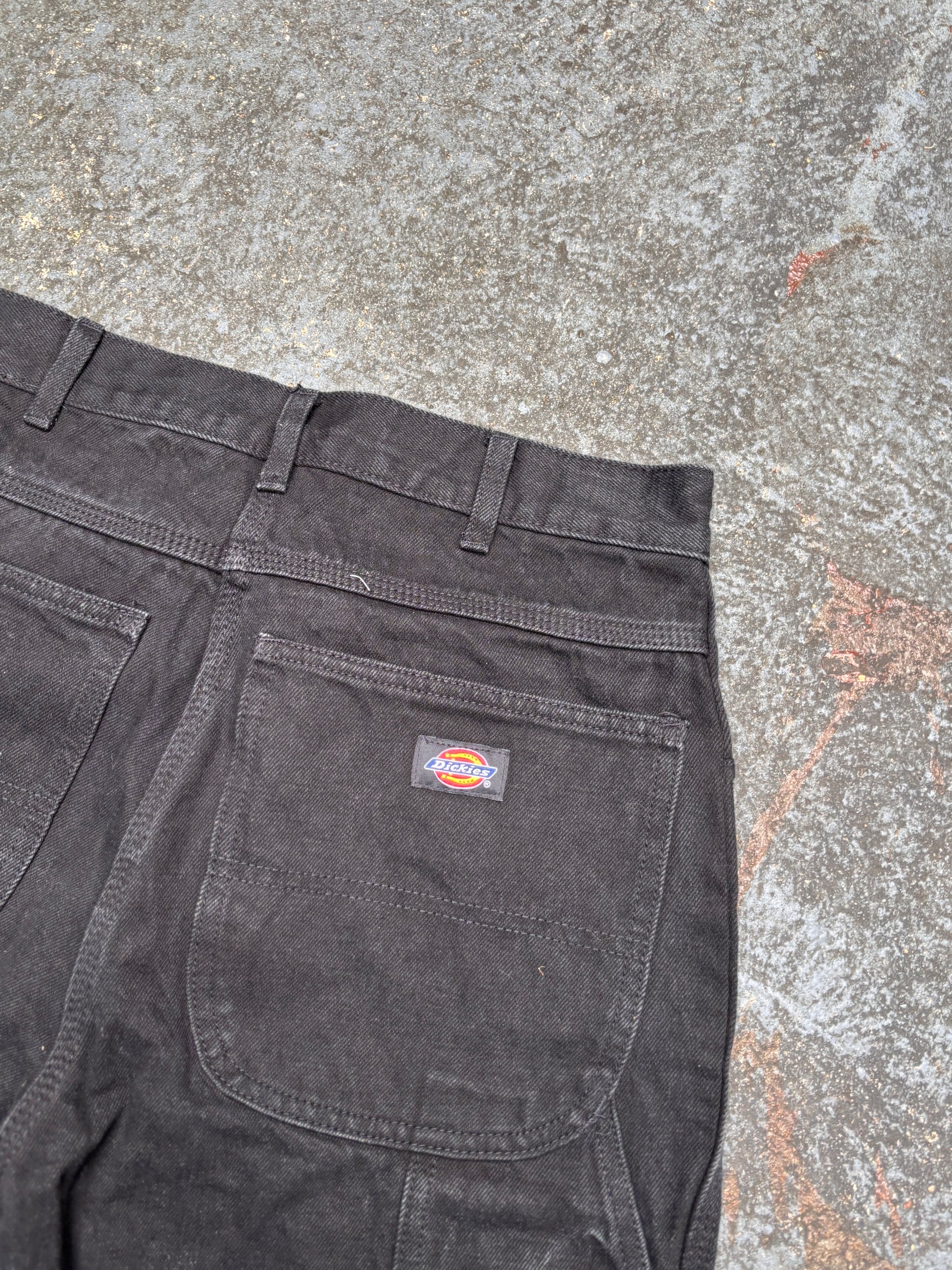 Dickies Carpenter Denim Shorts Size 30 Black Jeans Wide Leg Pocket Logo