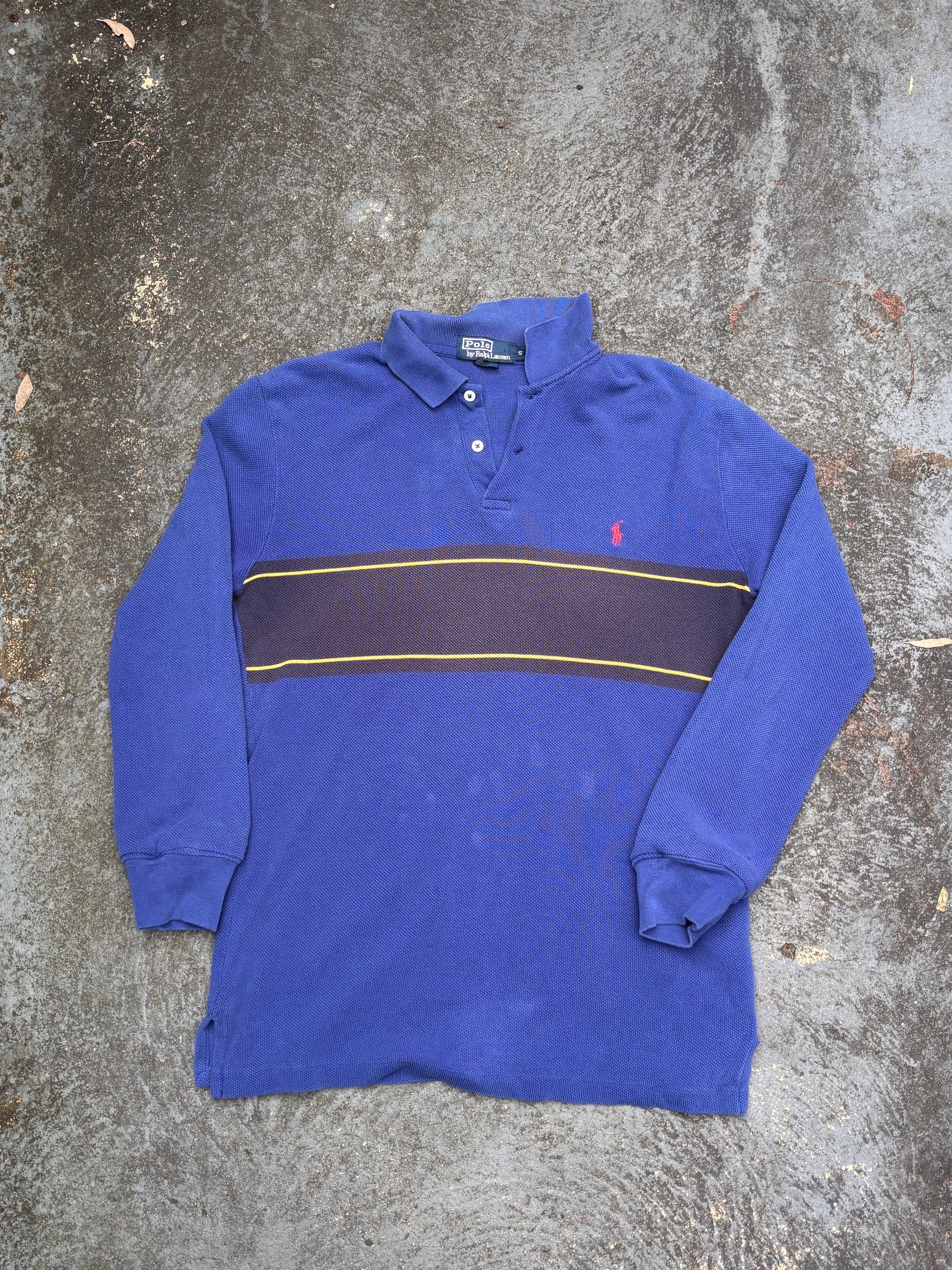 Vintage 90s Polo Ralph Lauren Polo Size S Blue Stripe Knitted Long Sleeve Red Pony