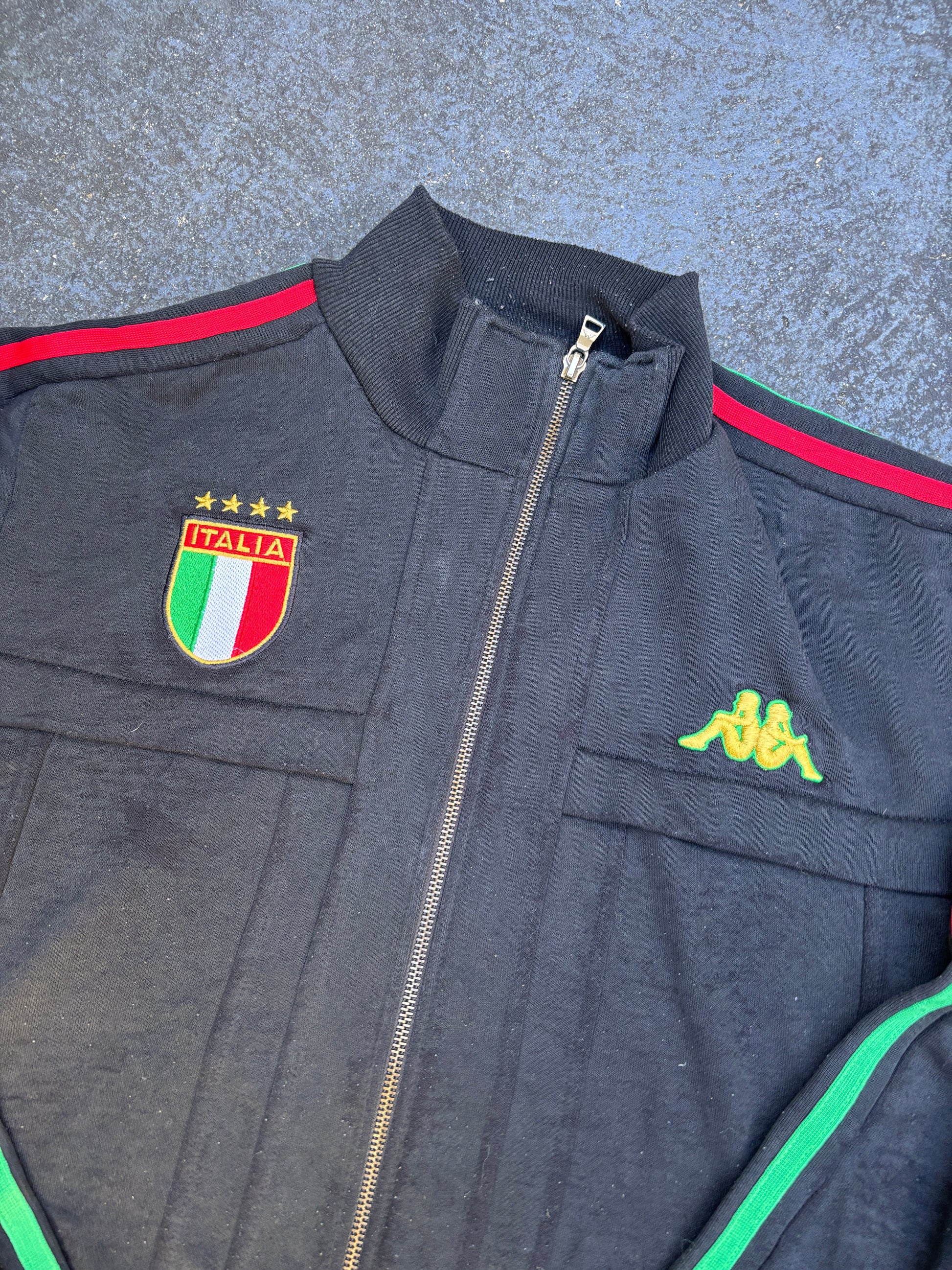 Vintage 90s Kappa Italia Jacket Size XL Black Embroidered Italy Flag Full Zip