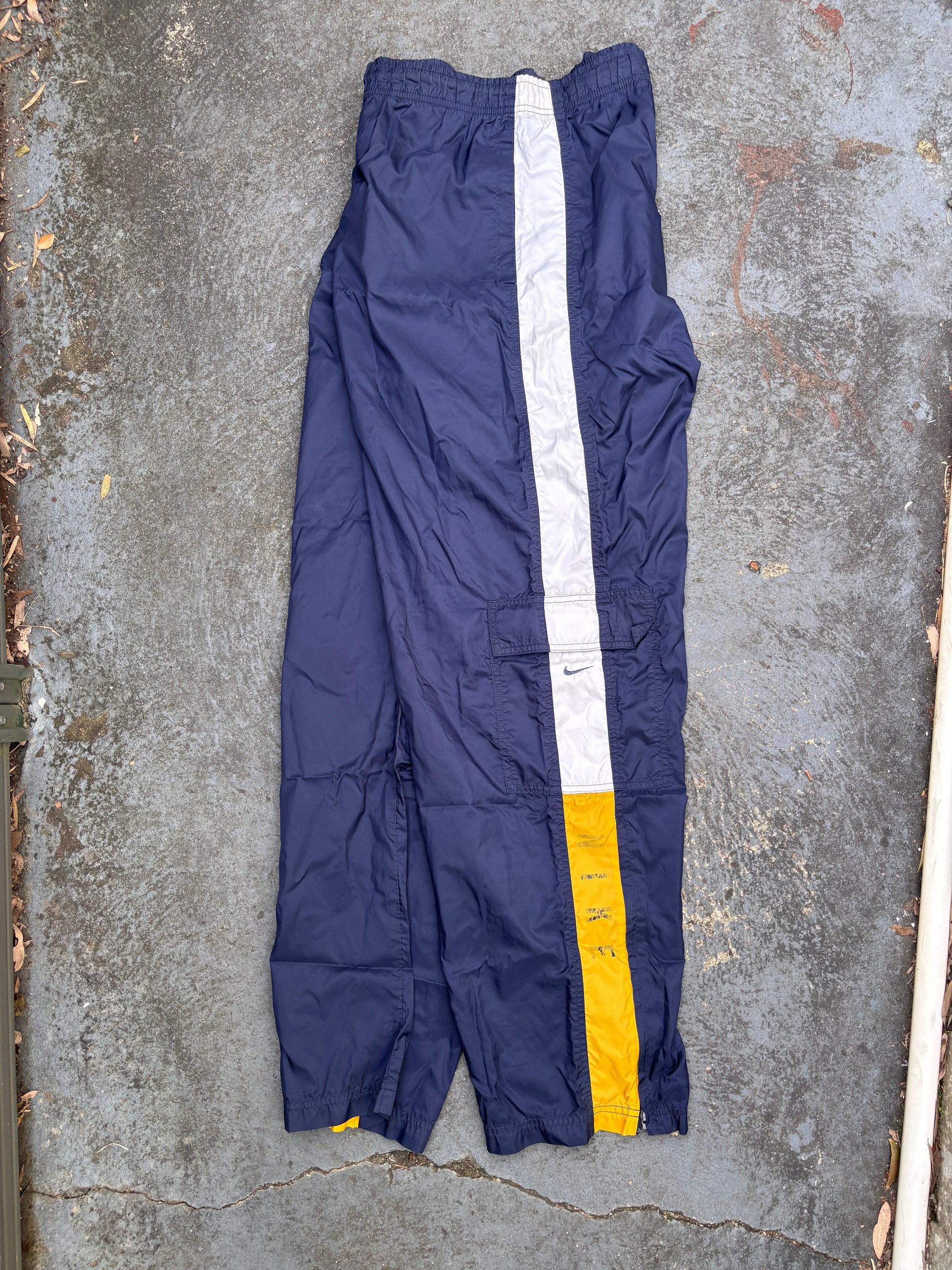 Vintage 90s Nike Cargo Track Pants XL Navy Spell Out Hex Logo Nylon Windbreaker