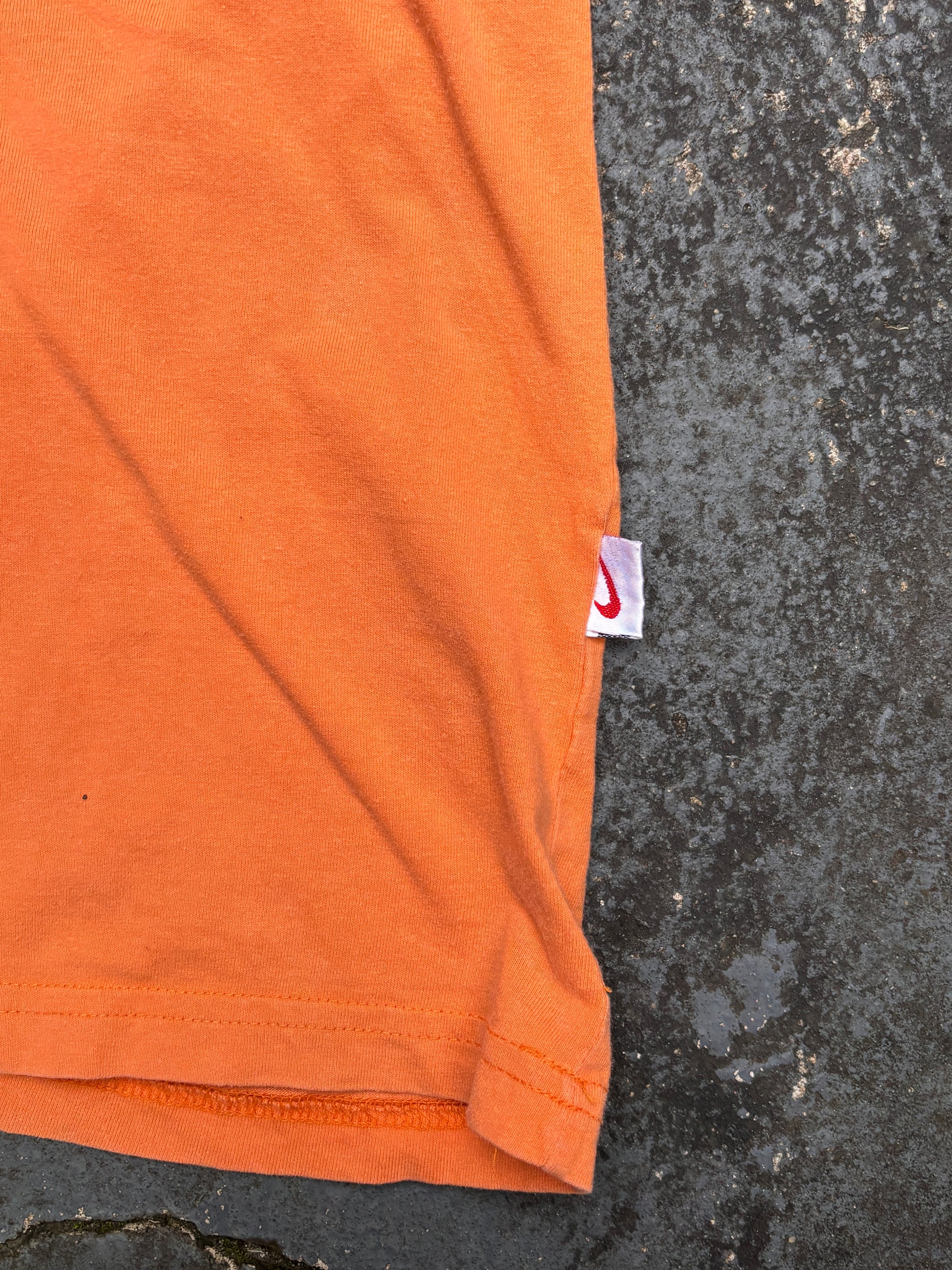 Vintage 90s Nike Polo Shirt Size M Orange Navy Chest Swoosh Made in USA