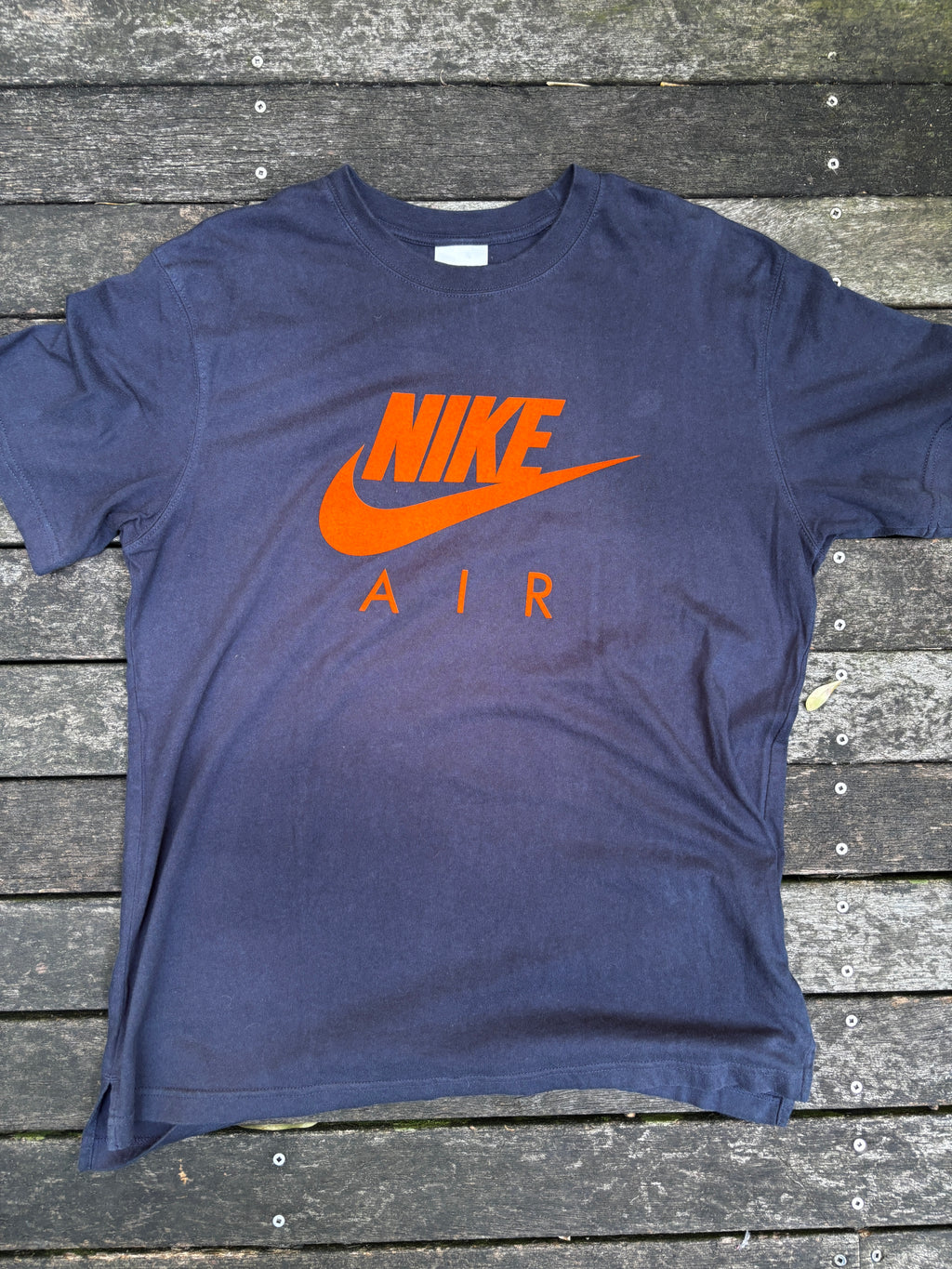 Vintage Y2K Nike Felt Logo T-shirt Size M Navy