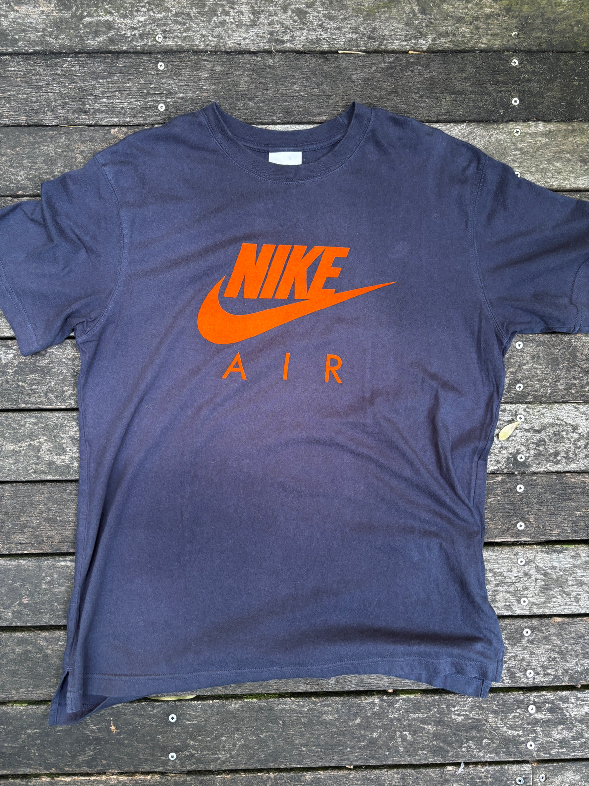 Vintage Y2K Nike Felt Logo T-shirt Size M Navy