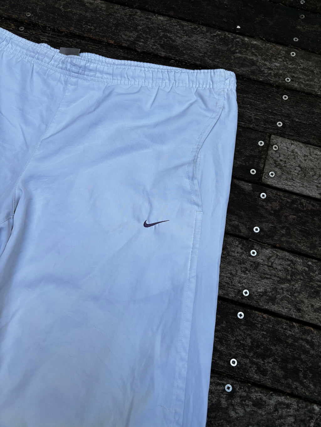 White Y2K Nike Track Pants Size L Wide Leg