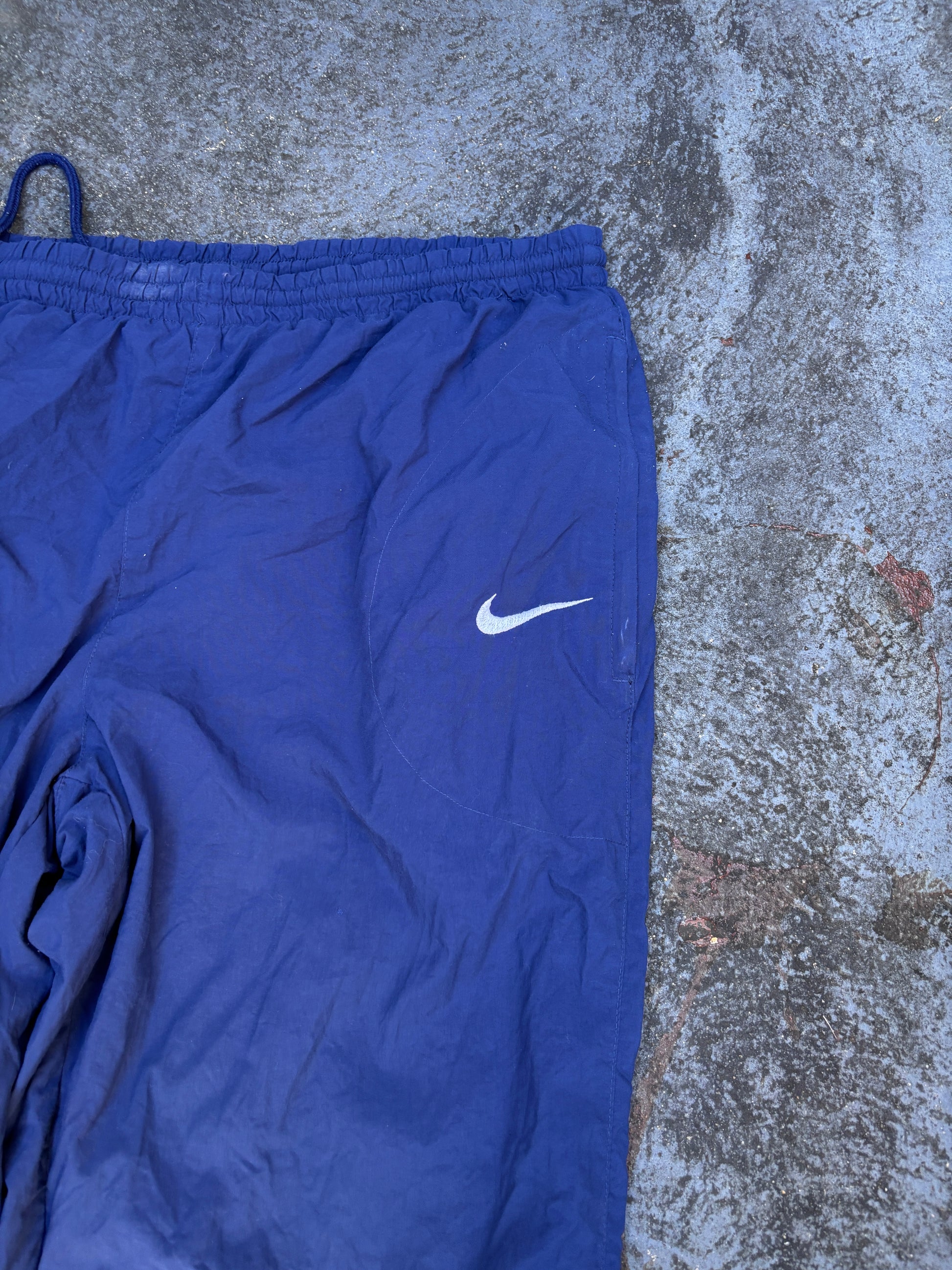 Vintage 90s Nike Track Pants Size L Navy White Swoosh Classic Nylon Windbreakers