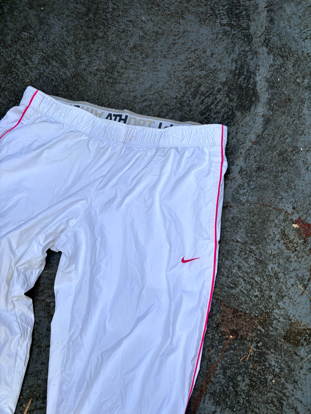 Vintage Y2K Nike Track Pants Size S White Pink Swoosh Straight Leg Ankle Zip