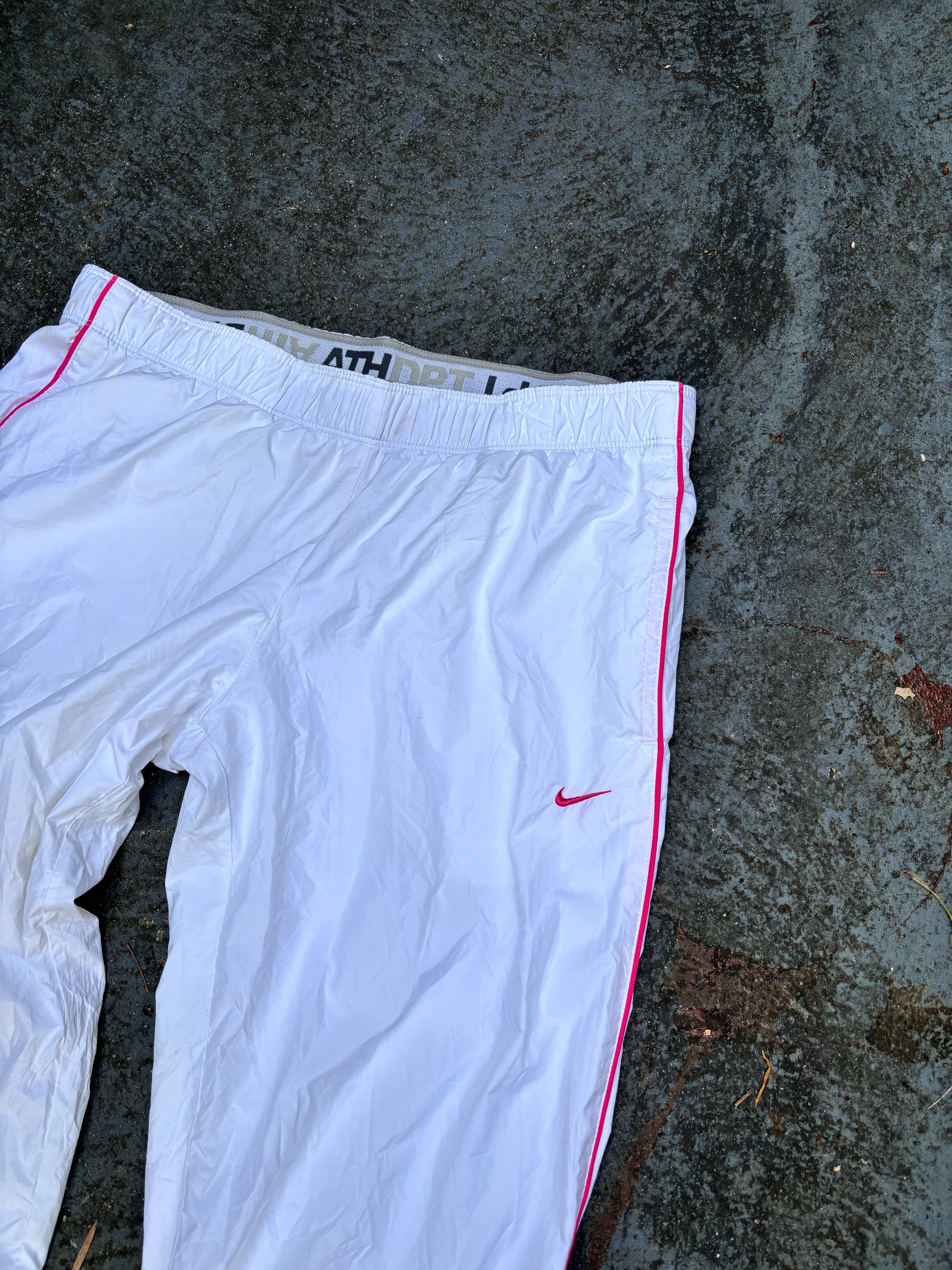 Vintage Y2K Nike Track Pants Size S White Pink Swoosh Straight Leg Ankle Zip
