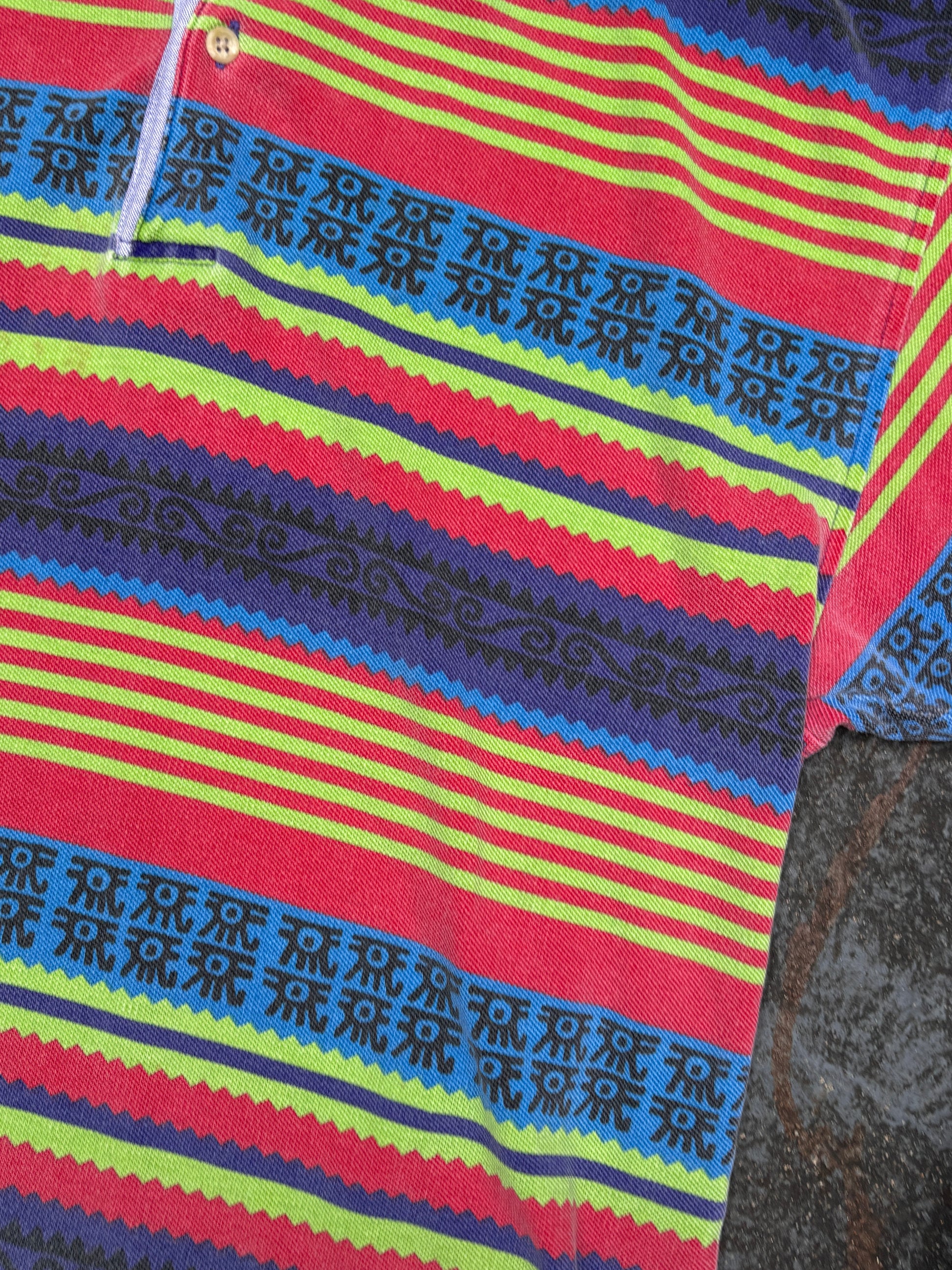 Vintage 90s Tommy Hilfiger Polo Size S Aztec All Over Pattern Geometric Collared