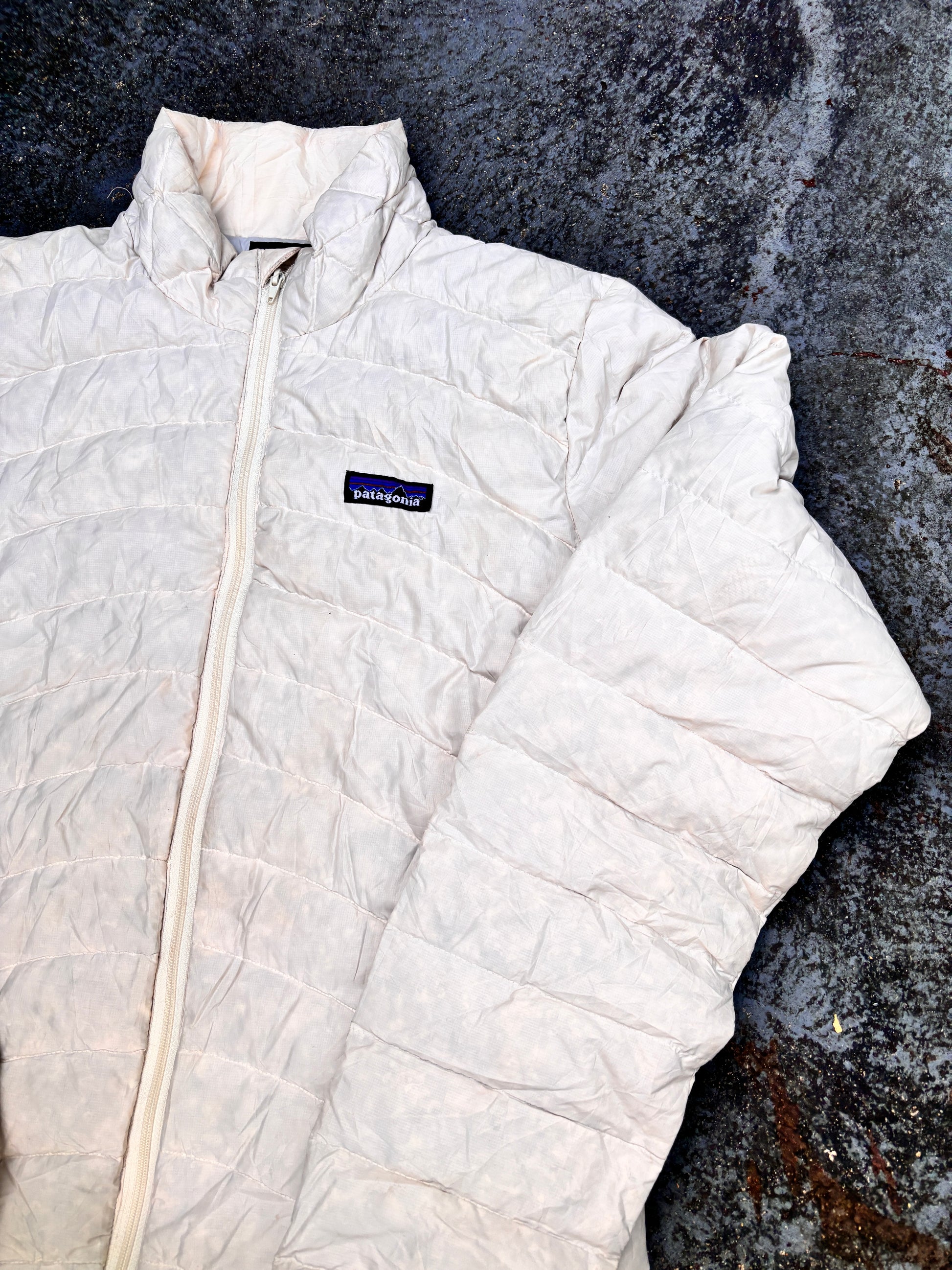 Patagonia Lightweight Puffer Down Jacket Size M White Chest Logo Full Zip