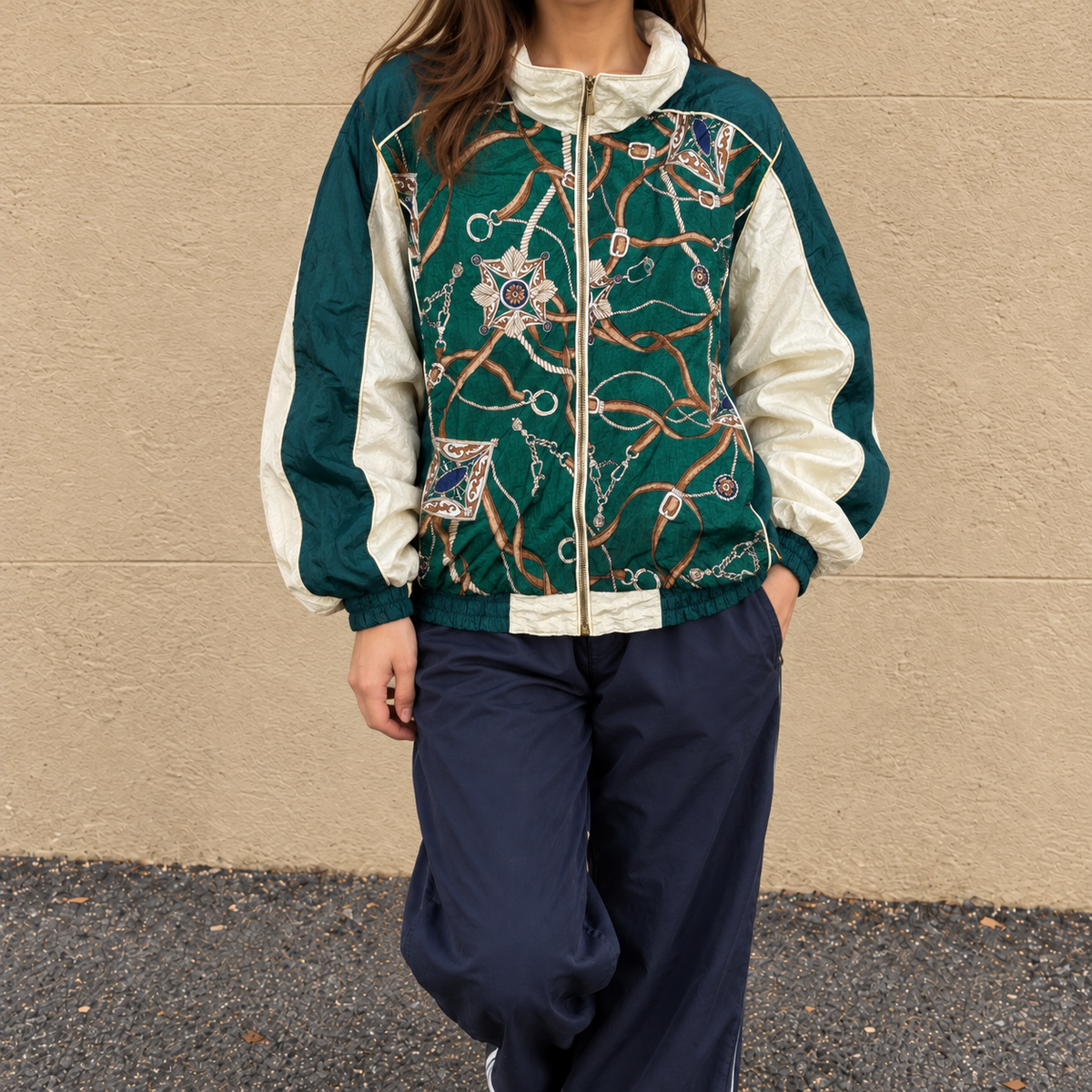 Vintage Active Frontier Belting Windbreaker Jacket Women's Large Green Full Zip
