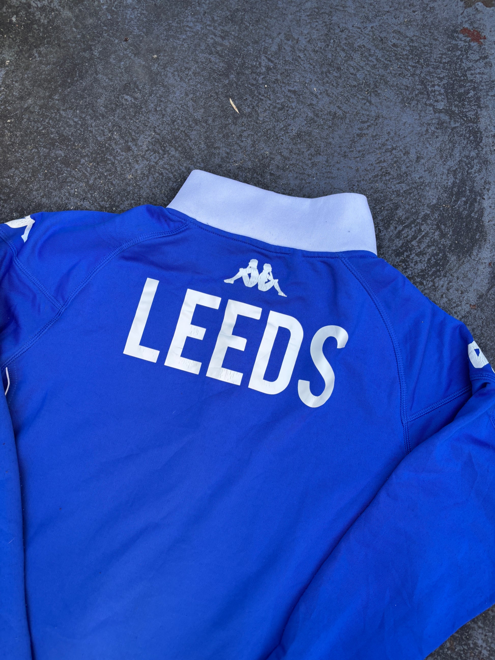 16/17 Kappa Leeds United Jumper Size L Blue Embroidered Logo + Spell Out Full Zip