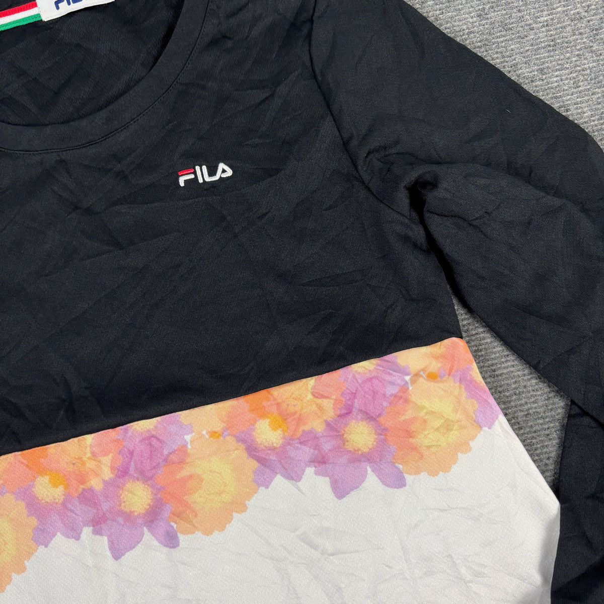 FILA tennis dress women's medium black white floral colour block long sleeve