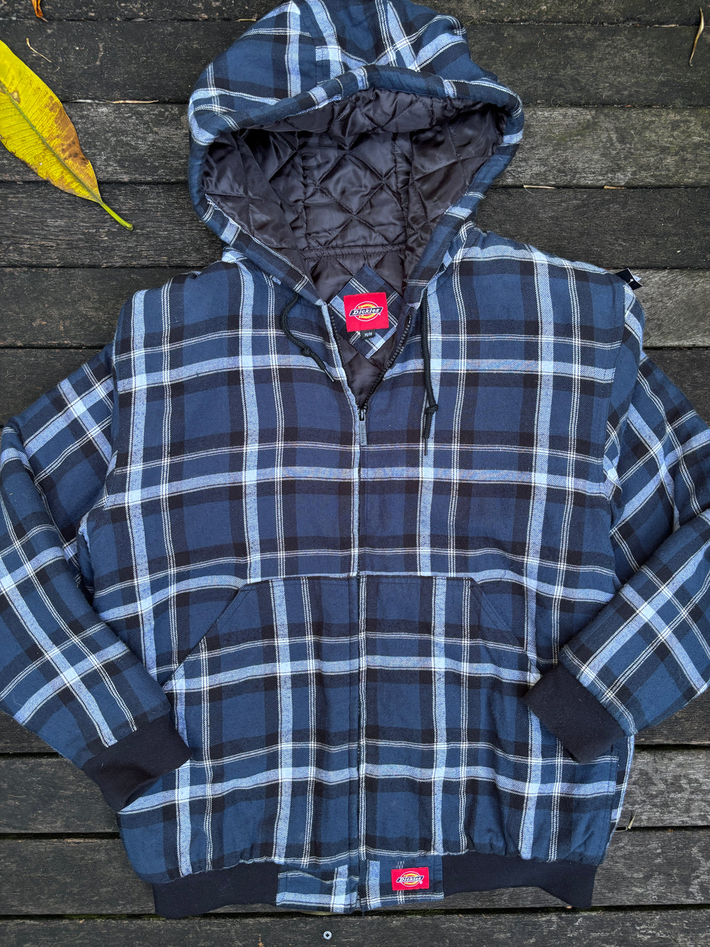 Dickies Flannel Jacket Size M Blue Quilted Workwear Hooded Coat