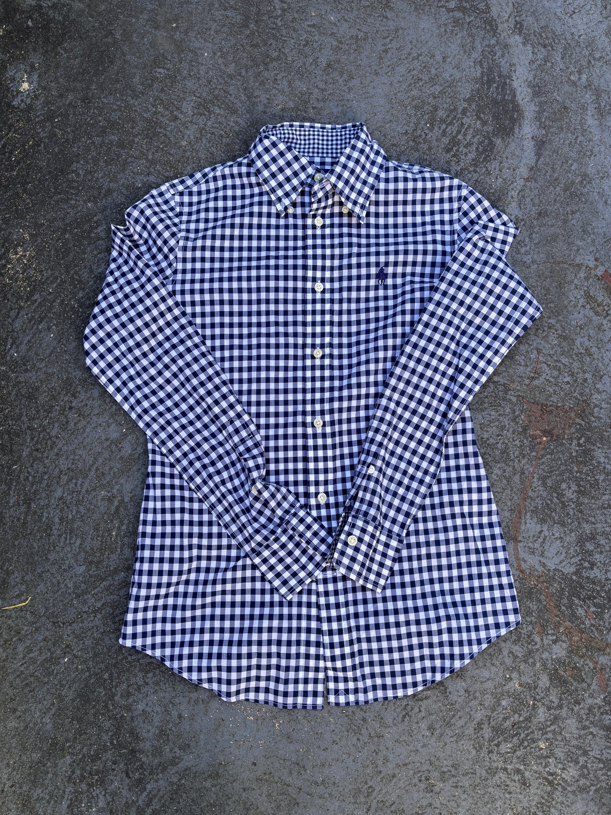 Ralph Lauren Shirt Size S Blue White Gingham Check Slim Fit Cotton Button Up
