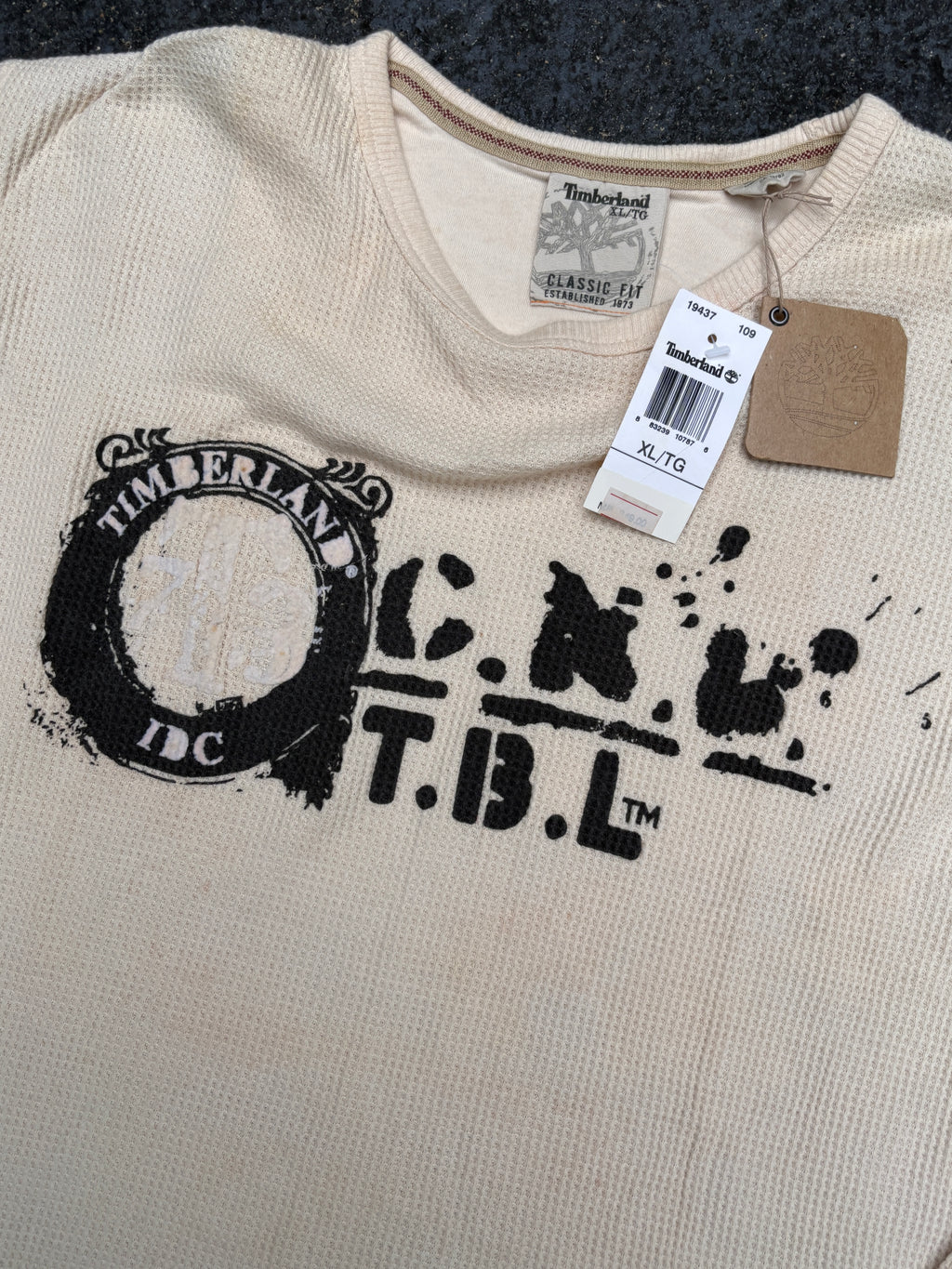Vintage Y2K Timberland Waffle T-shirt Size XL Cream (2006) Long Sleeve NWT Deadstock