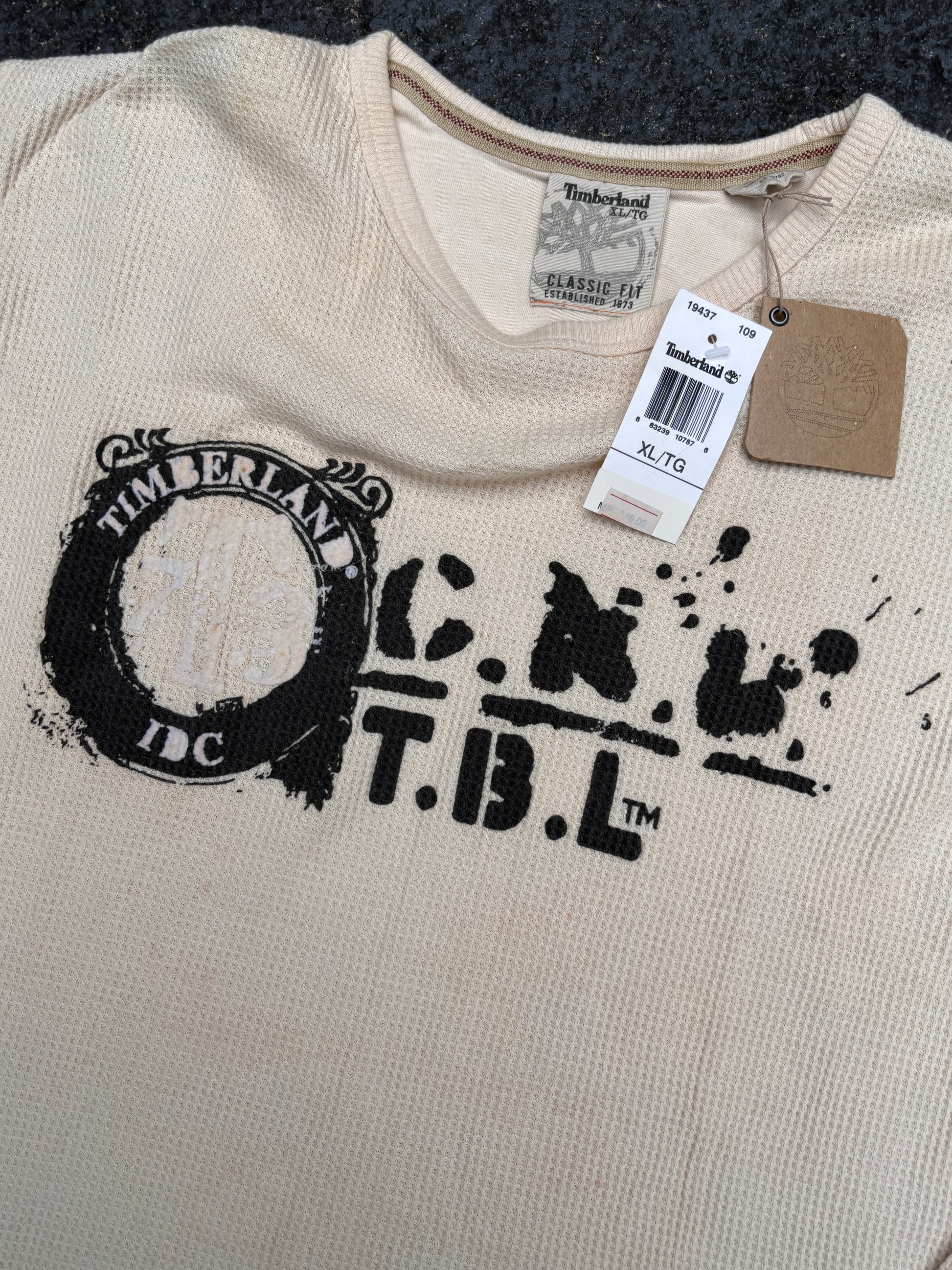Vintage Y2K Timberland Waffle T-shirt Size XL Cream (2006) Long Sleeve NWT Deadstock