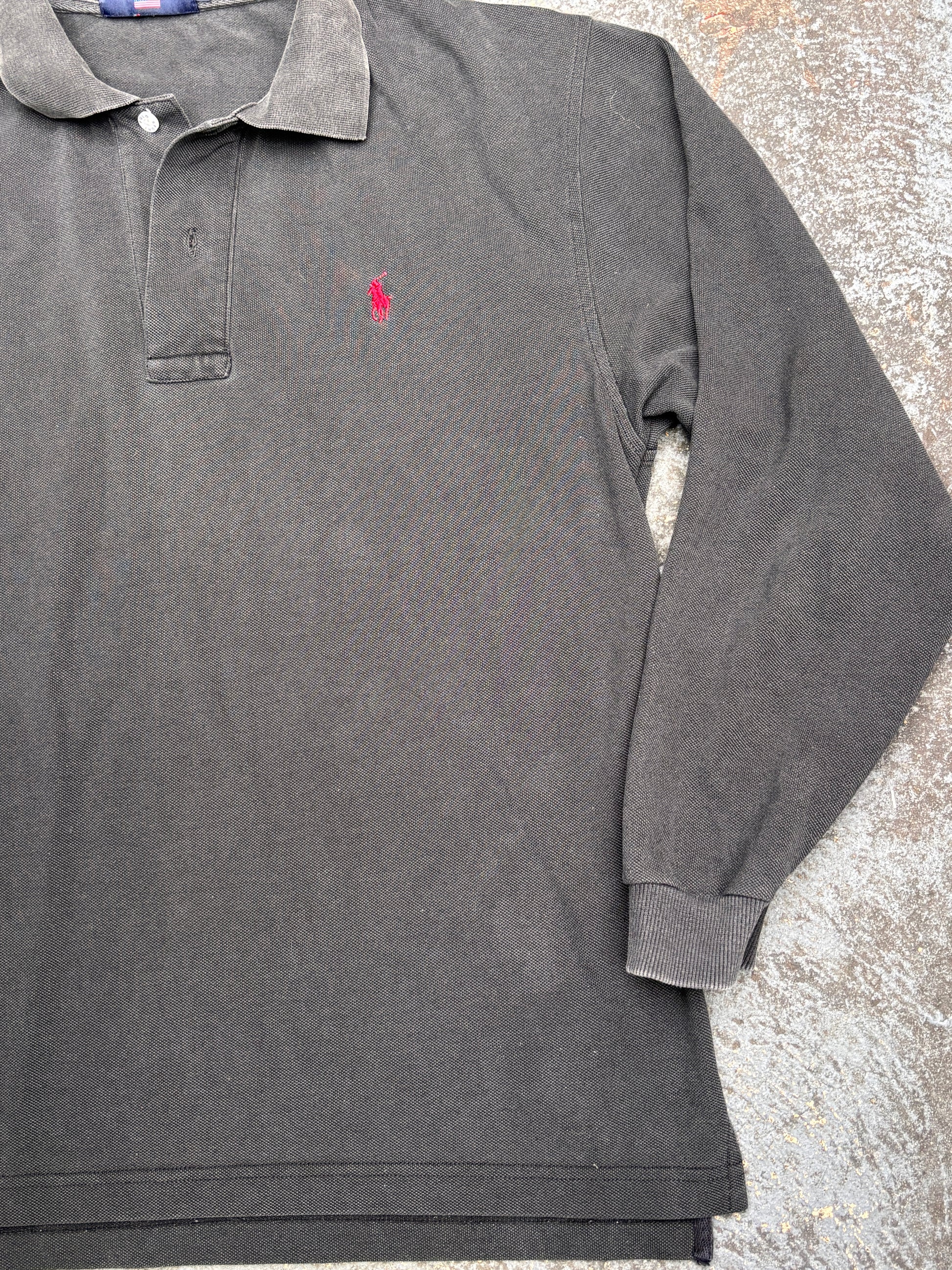 Vintage 90s Polo Sport Ralph Lauren Polo Size L Black Long Sleeve Red Pony