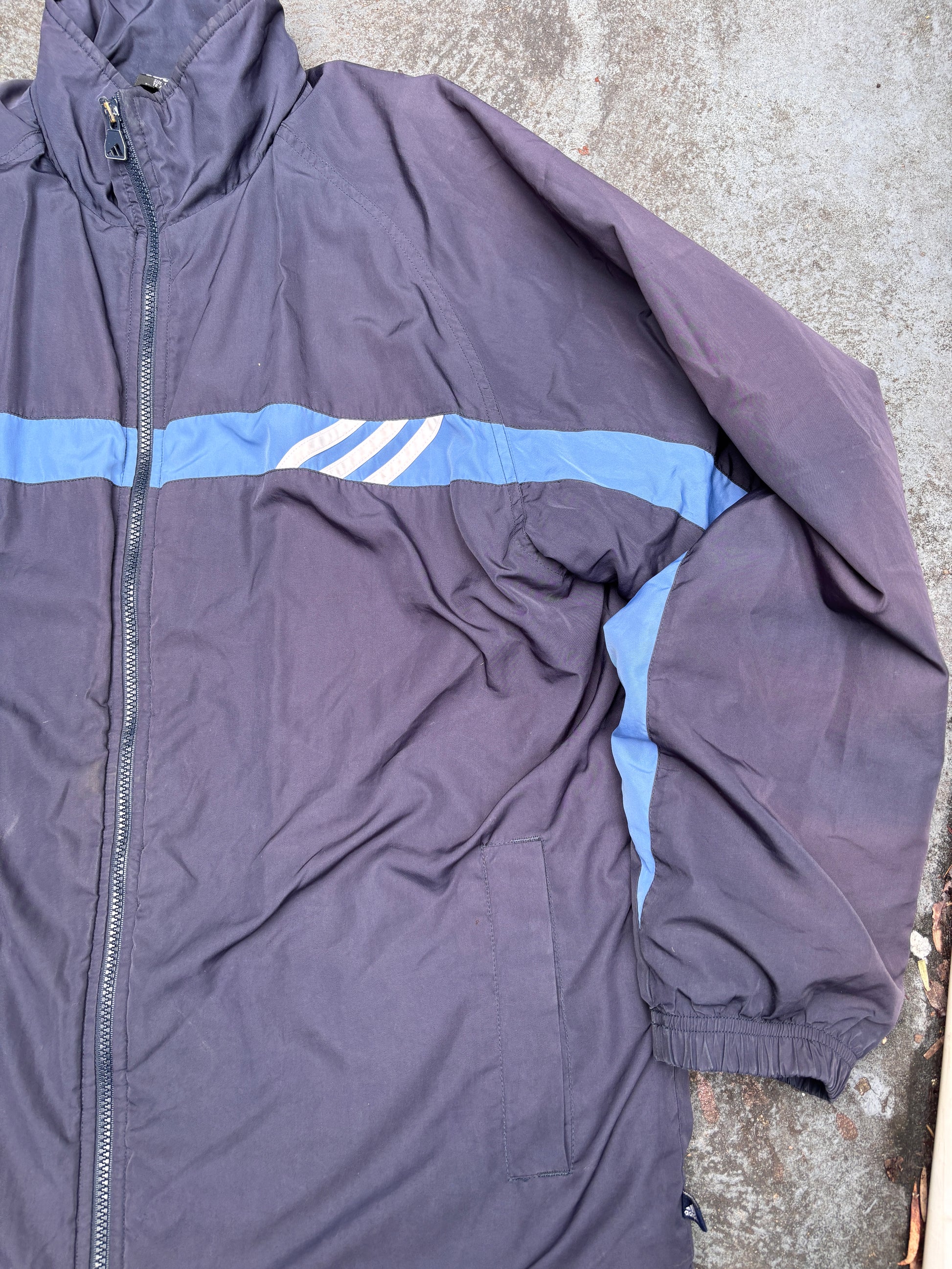 Vintage 90s Adidas Jacket Small Oversized Navy Blue Two Tone Heavier Windbreaker