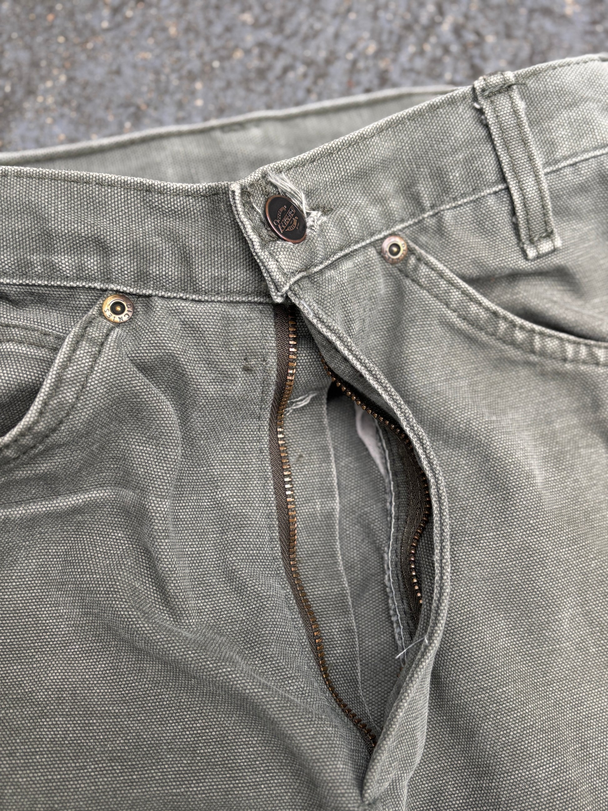 Dickies Carpenter Jeans Size 30 Khaki Olive Green Wide Leg Denim Pocket Logo