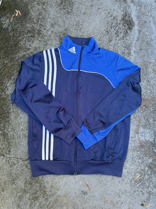 Vintage Y2K Adidas Jumper Size S Blue 3 Stripe Full Zip Mock Neck Satin Finish