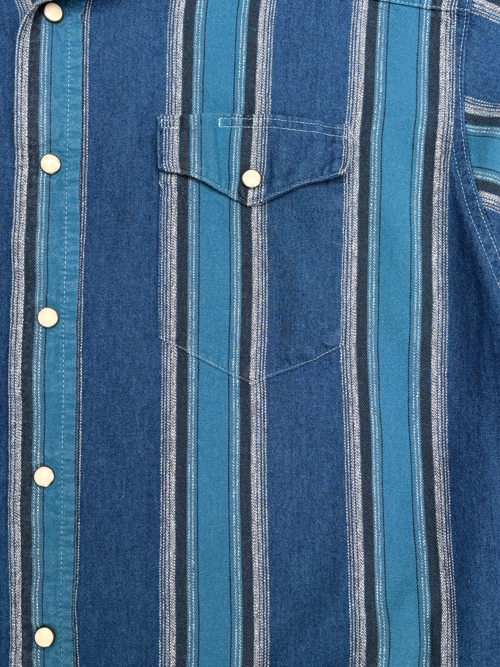 Vintage 90s Wrangler Western Shirt Size XXL Blue Two Tone Down Stripe Pearl Snap Buttons